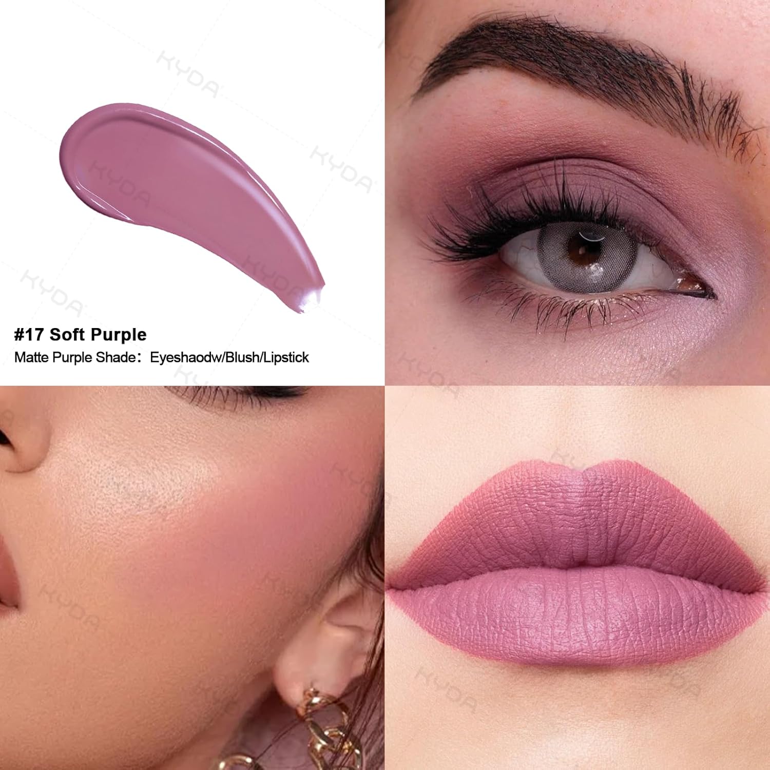 KYDA Liquid Matte Eyeshadow, Soft Matte Purple Eyeshadow, Long-wearing Crease-Resistant Velvet Eyes Tint, Smooth Cream-to-Powder Texture, Multiuse Makeup for Eyes, Cheeks and Lips