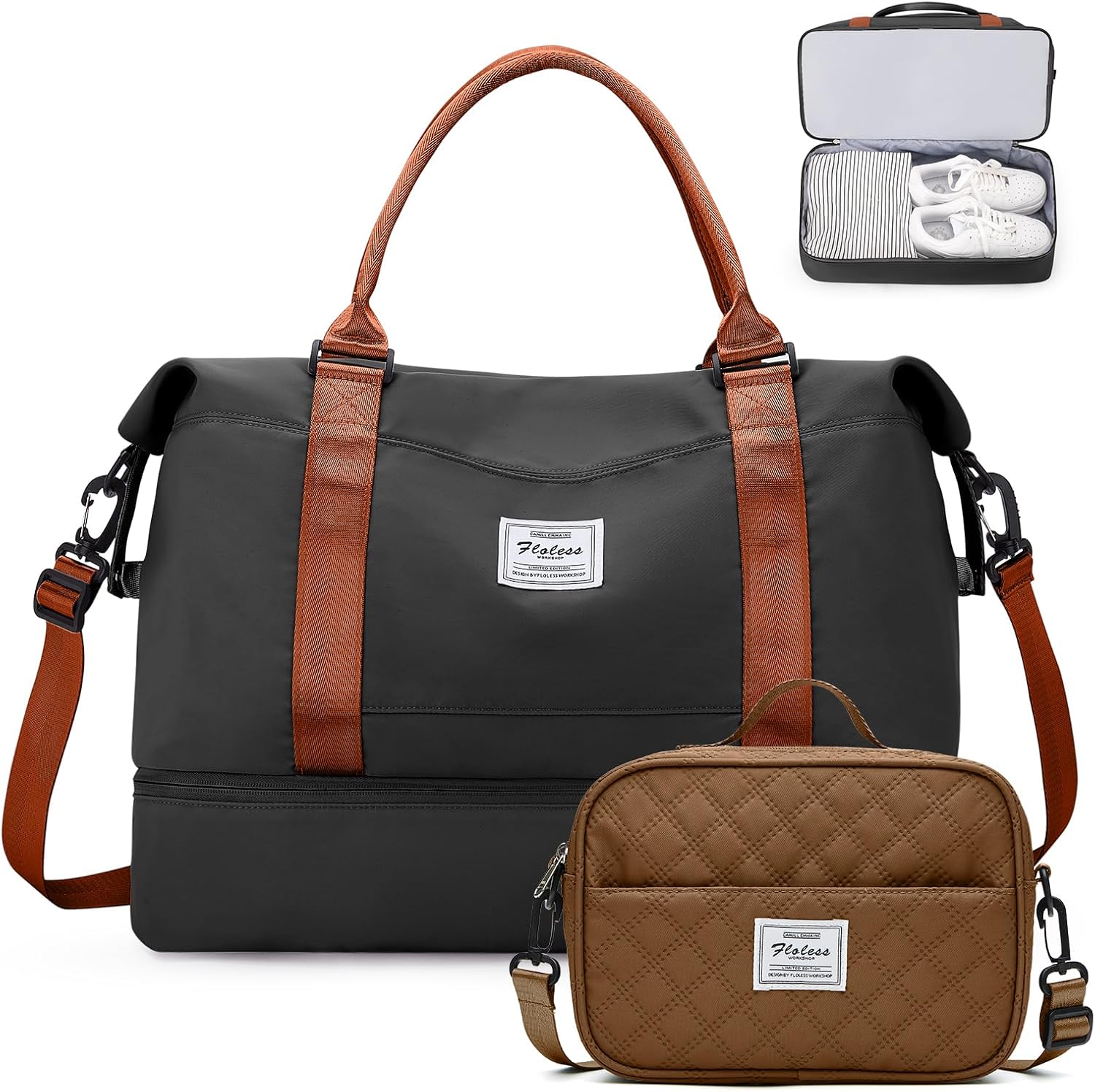 Weekender Bags for Women,Personal Item Travel Bag with Shoes Compartment,Overnight Travel Duffel Bag with Toiletry Bag