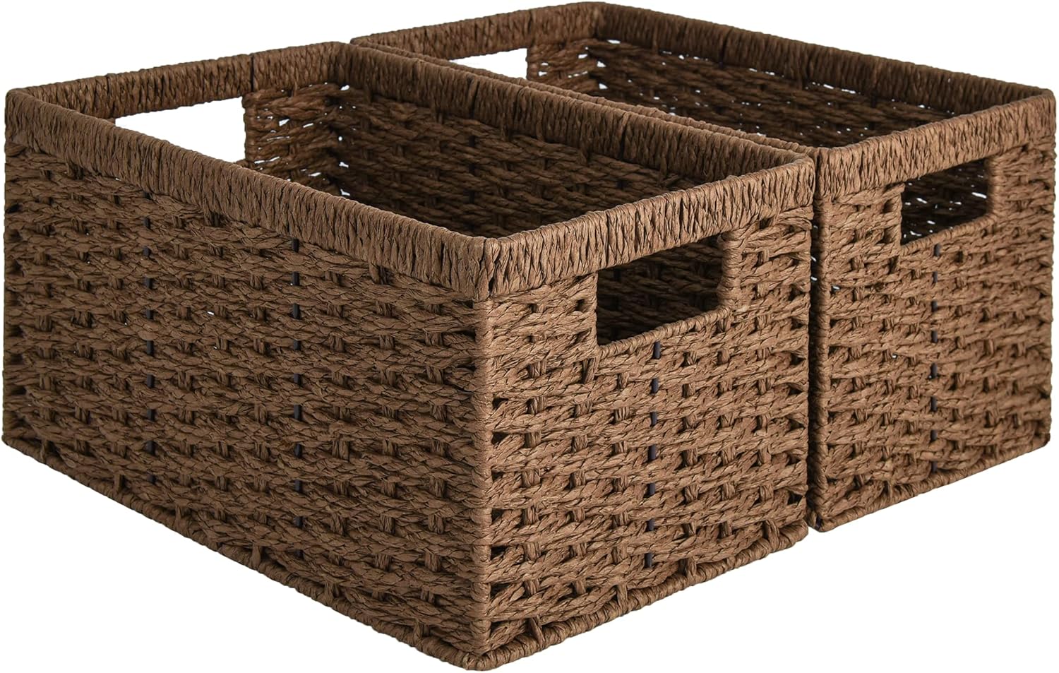 StorageWorks Wicker Basket, Baskets for Organizing, Storage Basket with Built-in Handles, Water Hyacinth Shelves (Medium 2-Pack, Natural Hyacinth)