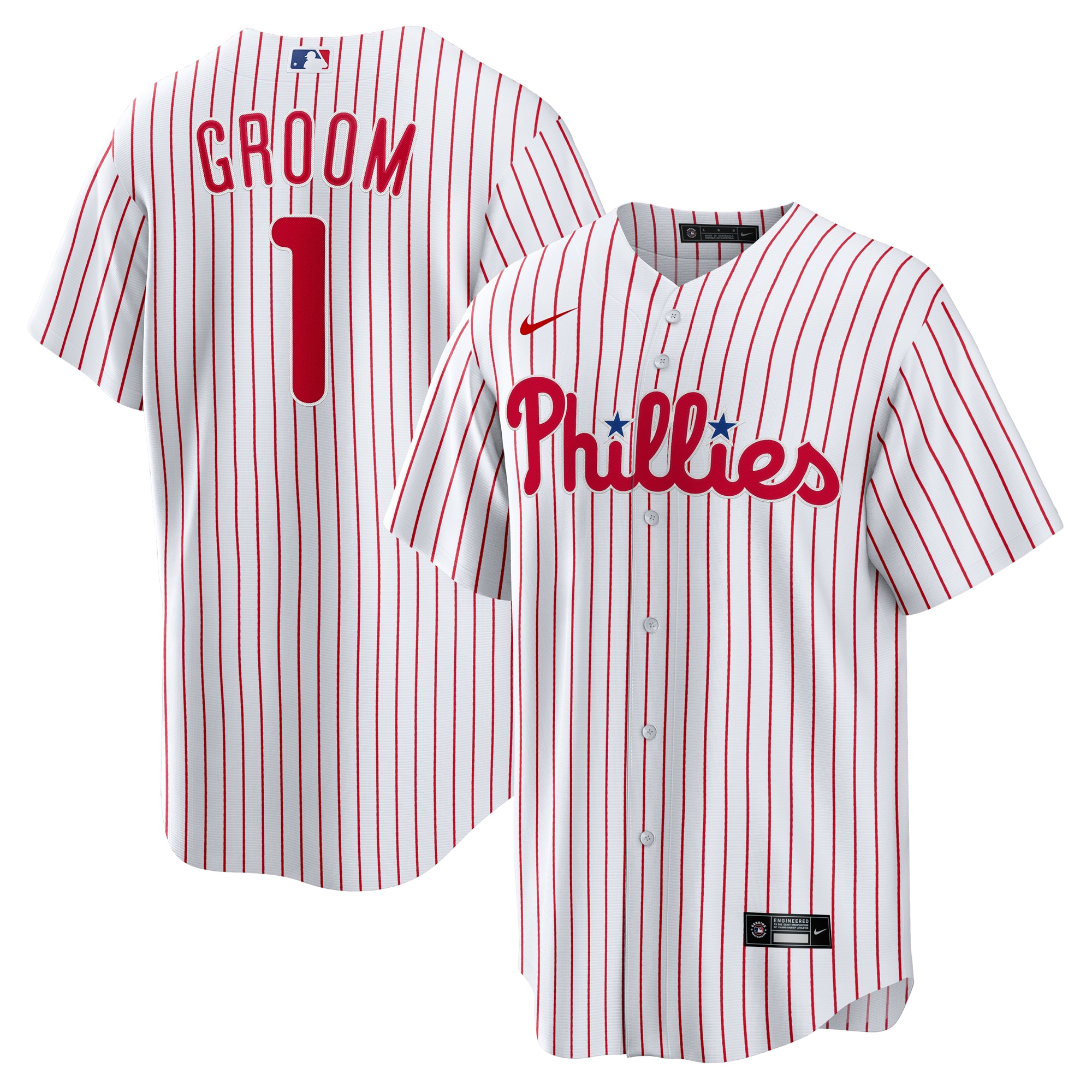 Men's Philadelphia Phillies  Nike White #1 Groom Home Replica Jersey