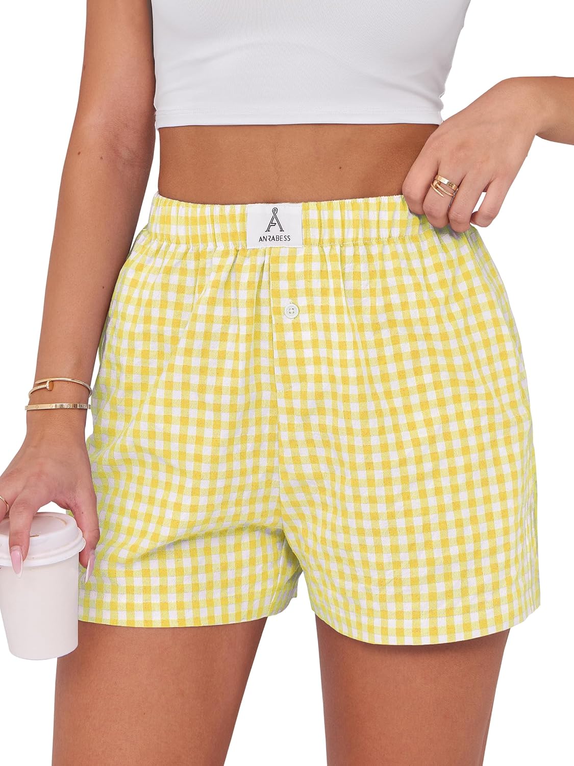 ANRABESS Boxer Shorts for Women Gingham Pajama 2026 Summer Casual Lounge Sleep Plaid Shorts Y2K Beach Bottoms