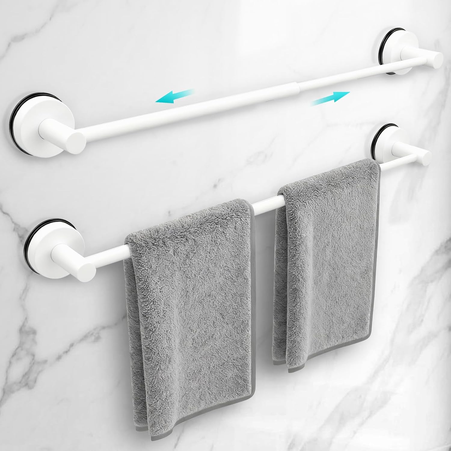 Adjustable Suction Cup Towel Bar for Bathroom Wall,14.6Inch~24 Inch Towel Racks for Bathroom,Stainless Steel Bath Towel Holder for Shower(Matte Black)