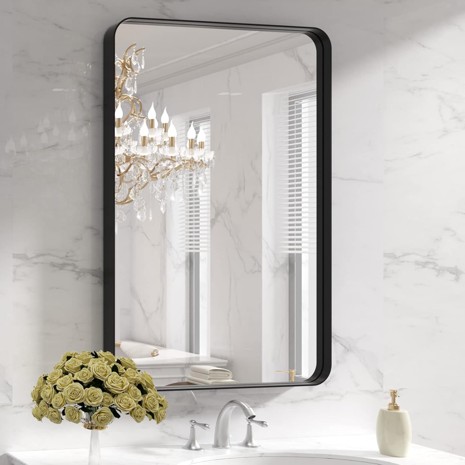 LOAAO 40X36 Inch Black Metal Framed Bathroom Mirror for Wall, Matte Black Bathroom Vanity Mirror Farmhouse, Anti-Rust, Tempered Glass, Hangs Horizontally or Vertically