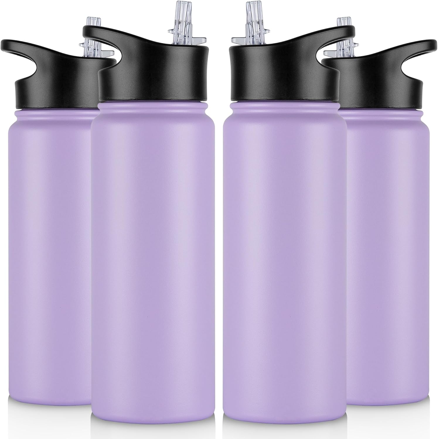 40 oz Insulated Water Bottle with Straw, Stainless Steel Sports Water Bottles with 2 Lids (Straw and Wide Mouth lid), Double Wall Vacuum, Leakproof, BPA-Free, Black