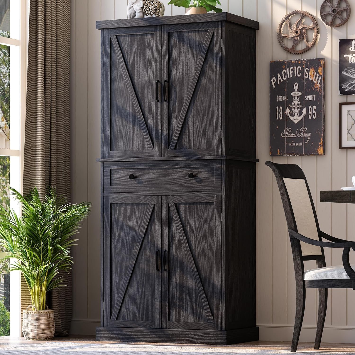 47” Pantry Cabinet, Kitchen Pantry Storage Cabinet with Doors and Adjustable Shelves,Freestanding Buffet Cupboards Sideboard for Living Room and Dinning Room (White)