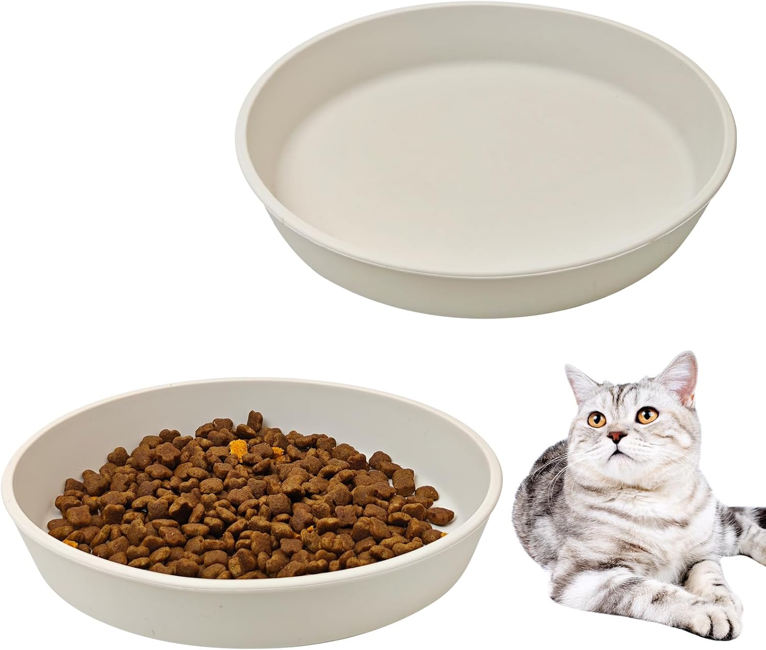 BNOSDM Silicone Cat Food Plate 2 Pack Shallow Dog Bowl Flat Puppy Feeding Dish for Small Dogs and Cats Whisker Fatigue Pet Plates for Dry and Wet Food (Green)