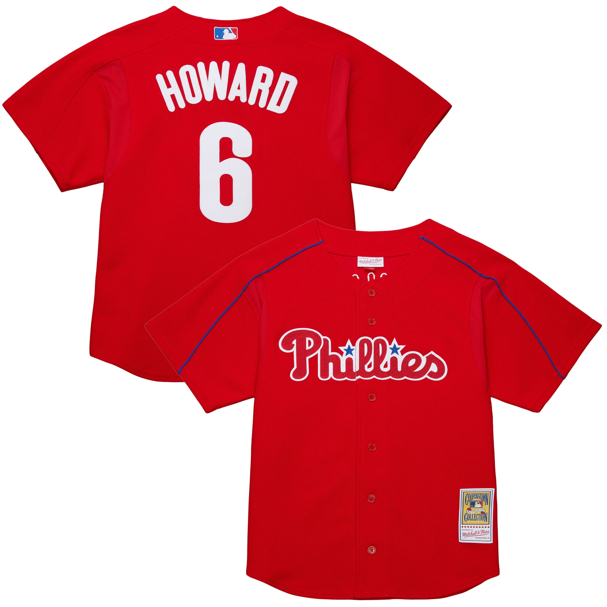 Men's Philadelphia Phillies Ryan Howard Mitchell & Ness Red Cooperstown Collection Batting Practice Jersey