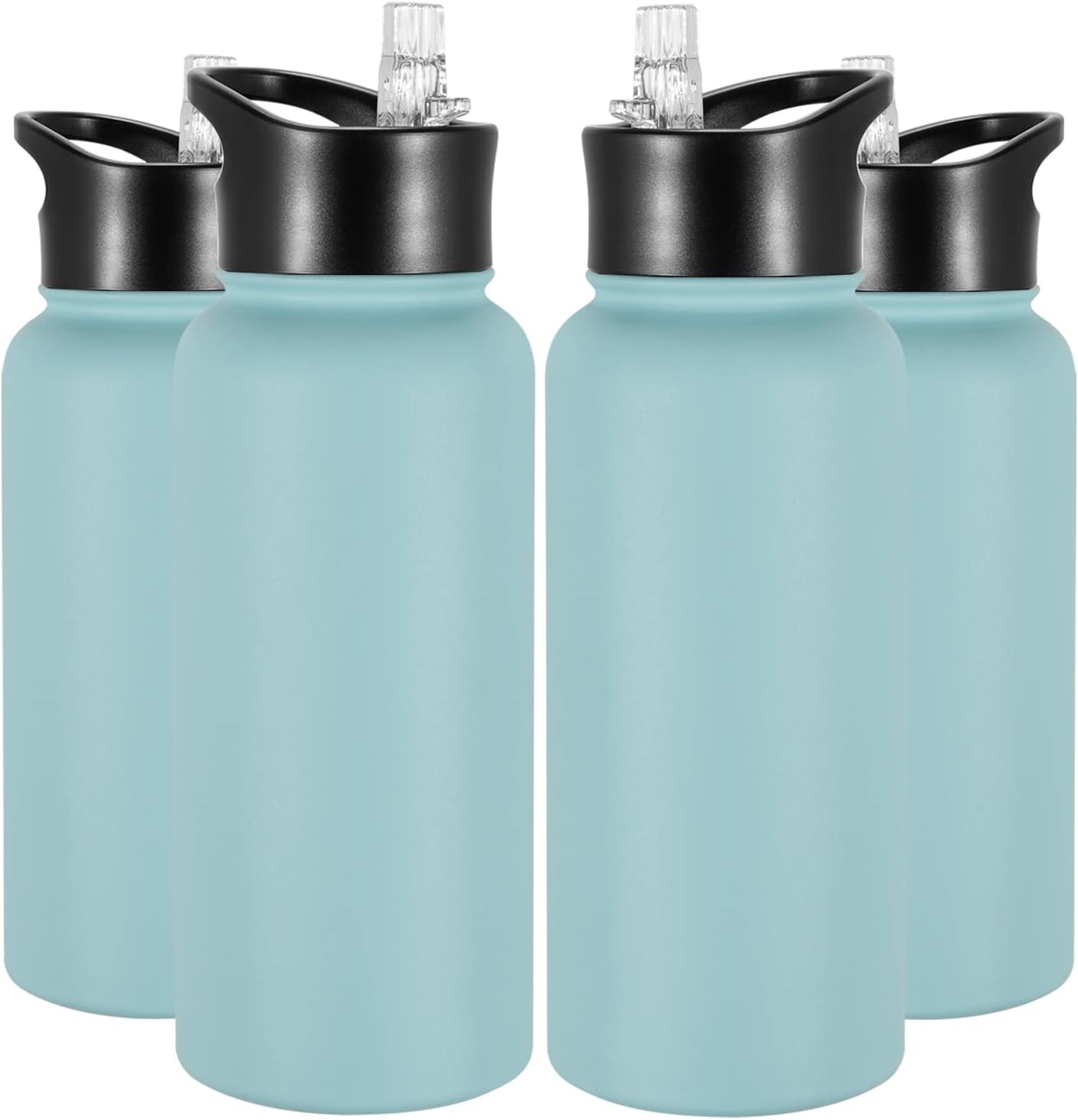 40 oz Insulated Water Bottle with Straw, Stainless Steel Sports Water Bottles with 2 Lids (Straw and Wide Mouth lid), Double Wall Vacuum, Leakproof, BPA-Free, Black