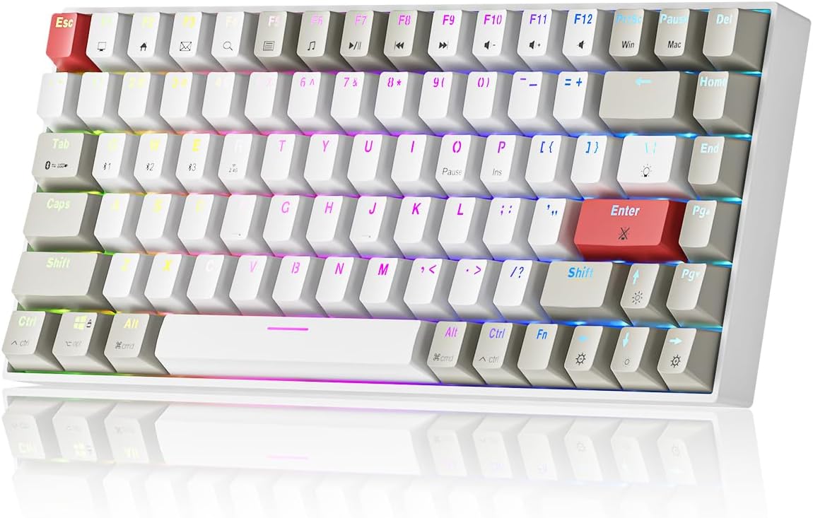Newmen GM840 Wireless Mechanical Keyboard,Wired/Bluetooth/2.4G 75% Compact RGB Backlit Hot Swappable Mini Gaming Keyboard,USB C 84 Keys Small Computer Keyboards for PC/Laptop/Win/Mac,Red Switches