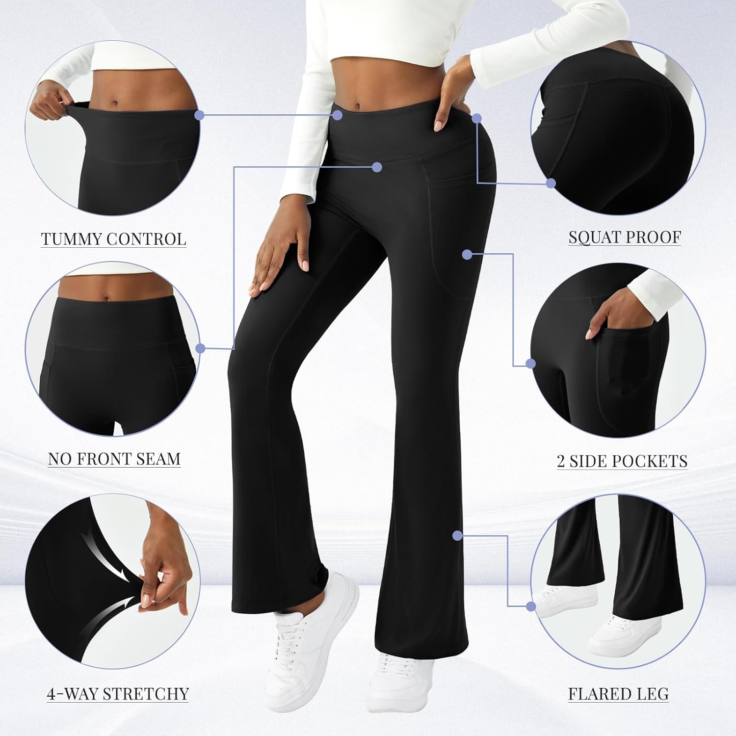 Womens Yoga Pants with Pockets High Waisted Flare Leggings Bell Bottom Yoga Dress Pants Seamless Bootcut Pants