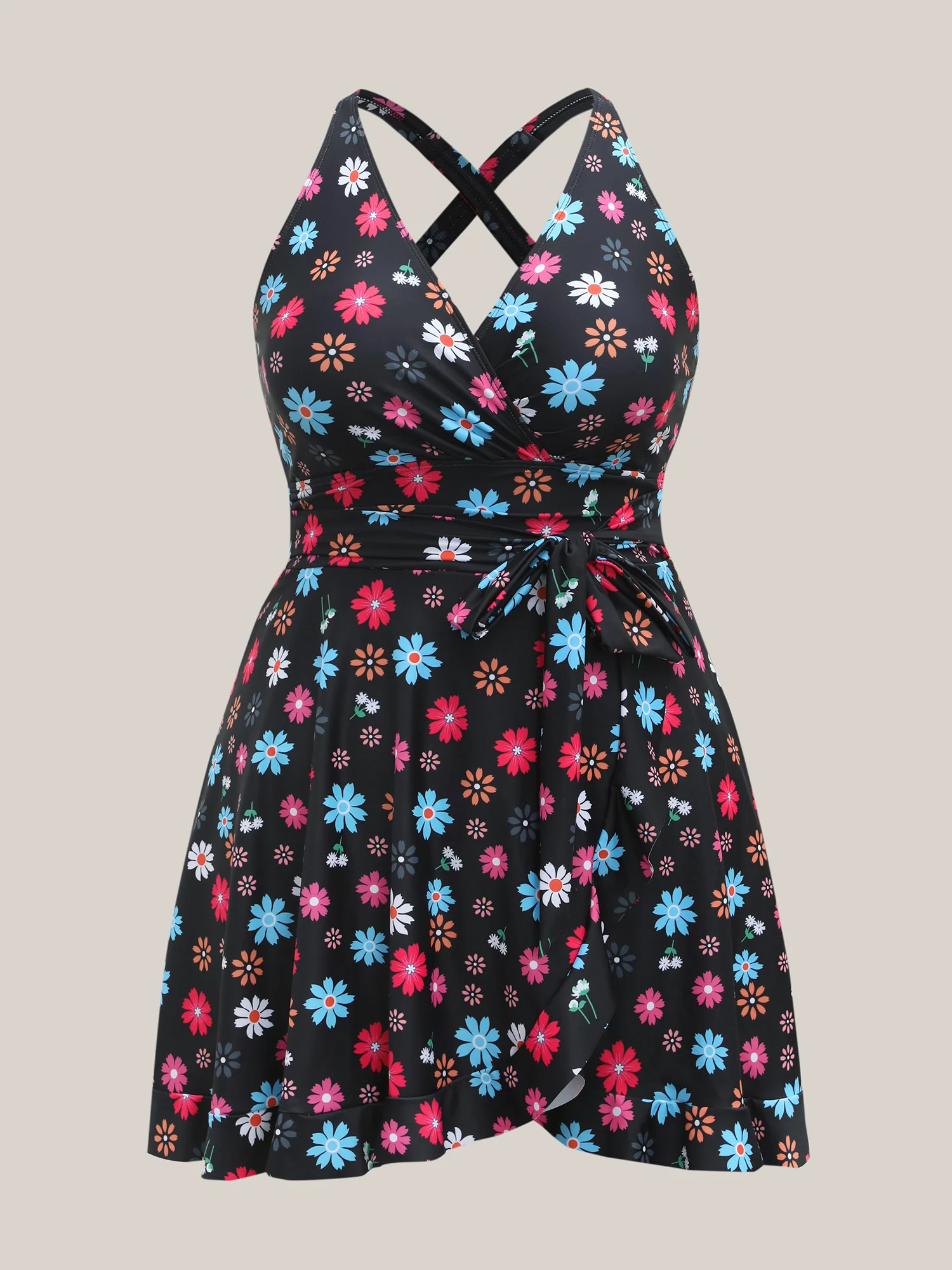 Colorful Floral Print Fit Flare Swim Dress
