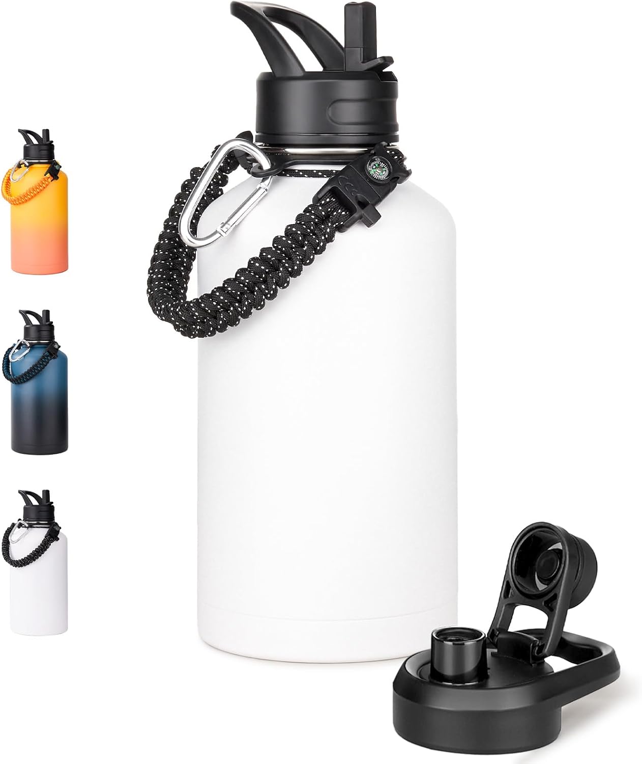 24 oz Insulated Water Bottle with Handle, 304 Stainless Steel Water Bottles with Wide Mouth, Double Wall Vacuum Sports Water Bottle, BPA Free, Keep Cold and Hot, Blue&Black