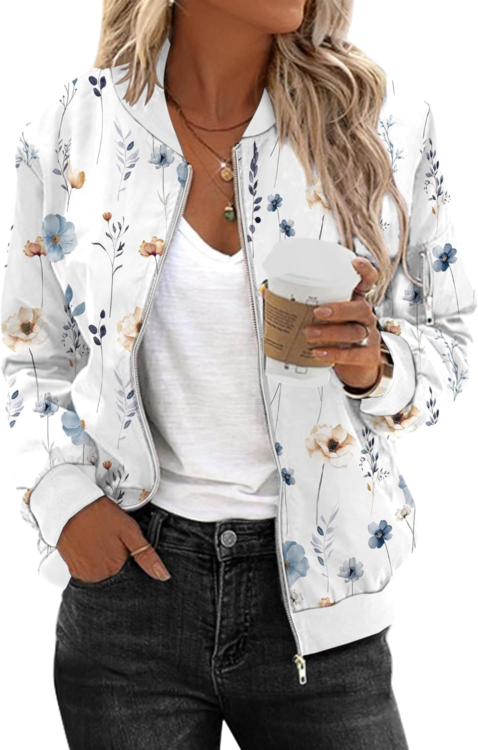 Zeagoo Women's Bomber Jacket Casual Coat Zip Up Spring Fall Clothes with Pockets S-XXL