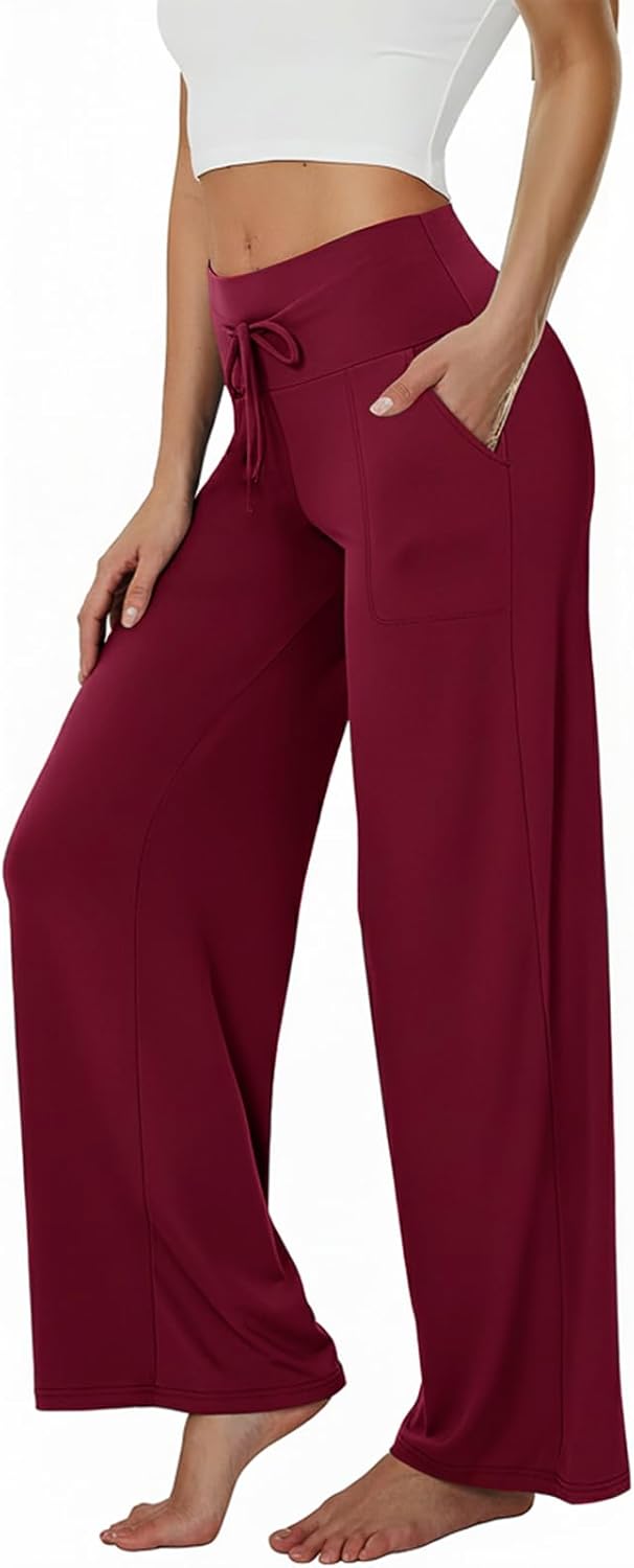 TNNZEET 3 Pack Women's Wide Leg Pants with Pockets - Casual Loose Yoga Trouser Pants Sweatpants Palazzo Lounge Pajama Pants
