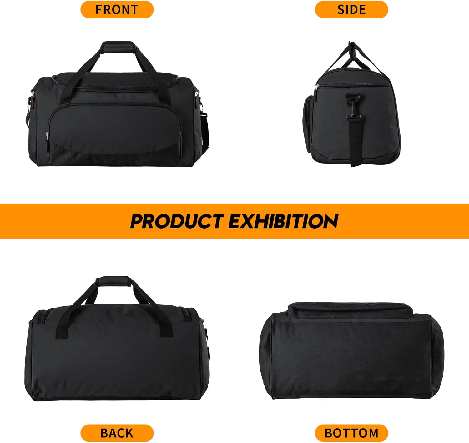 Gym Bag for Men - 55L Black Durable Large Duffle Bag for Travel, Workout, Fitness & Sport