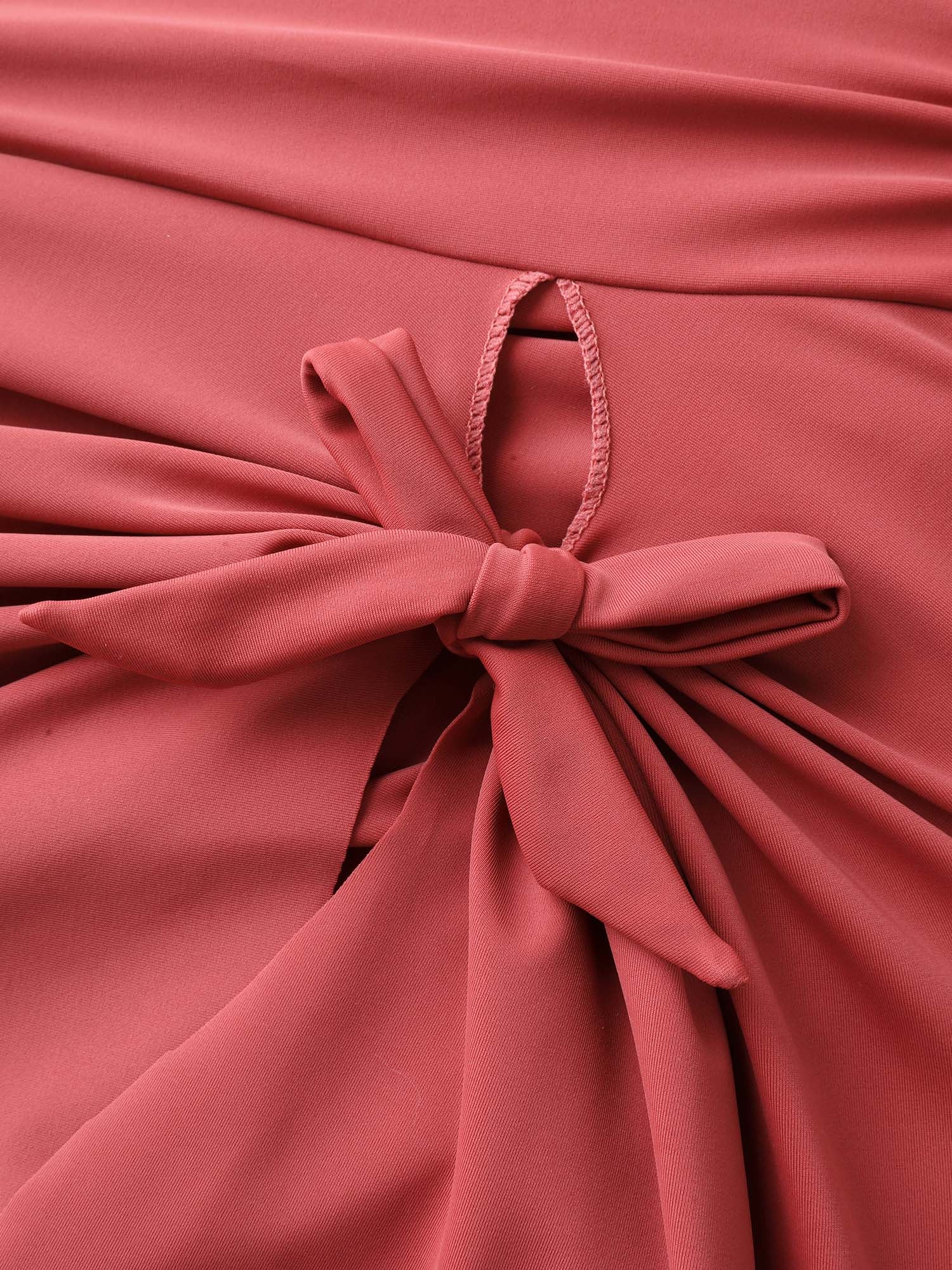 Curved Hem Knotted Plain Swim Dress