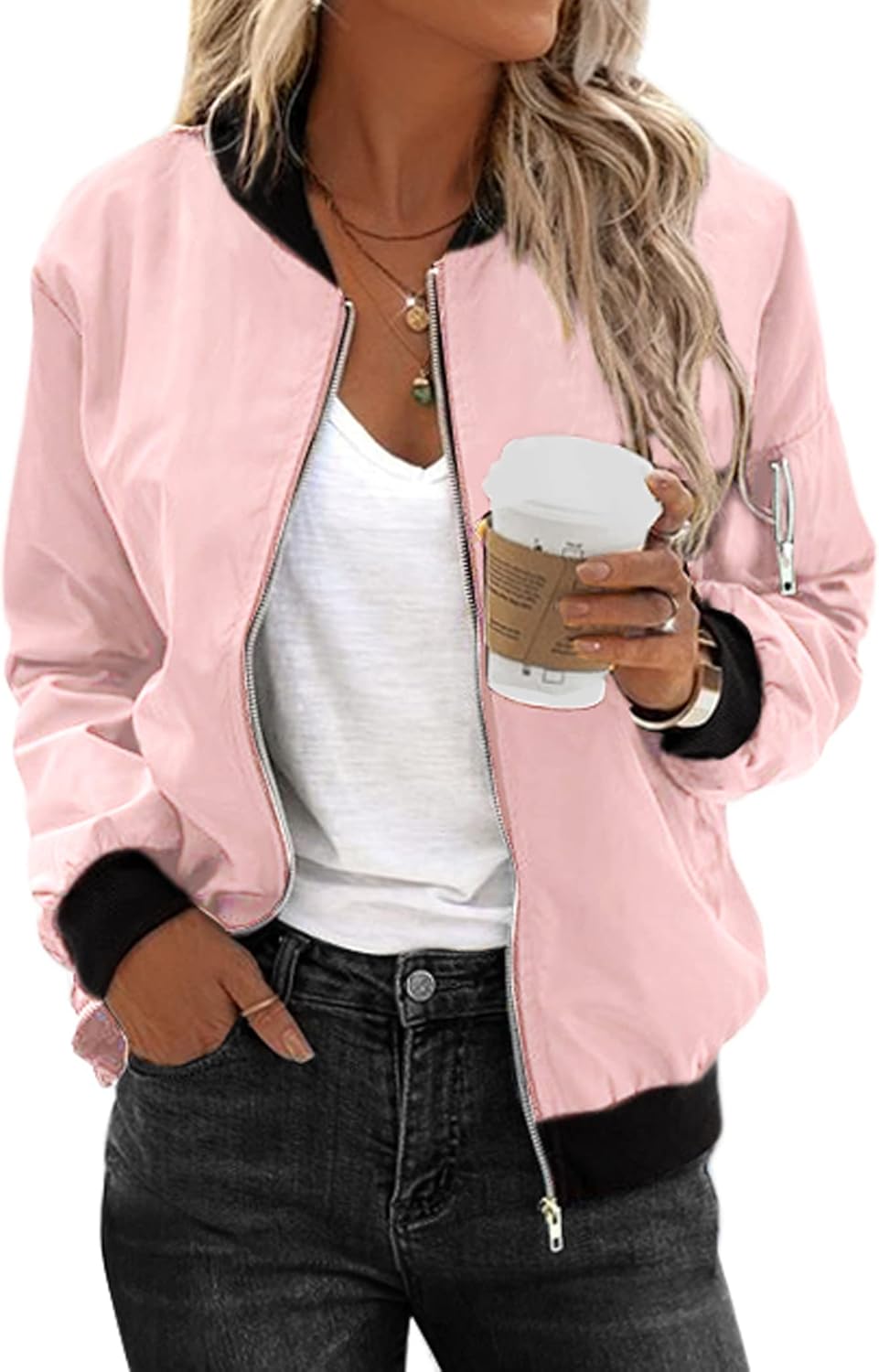 Zeagoo Women's Bomber Jacket Casual Coat Zip Up Spring Fall Clothes with Pockets S-XXL