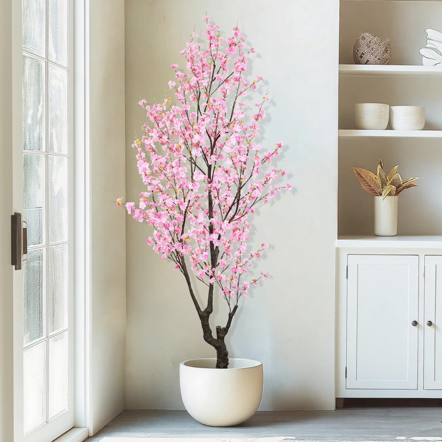 Artificial Cherry Blossom Tree 6ft Tall Indoor Faux White Flower Tree,Fake Cherry Blossom Tree for Home Office Party Wedding Decor