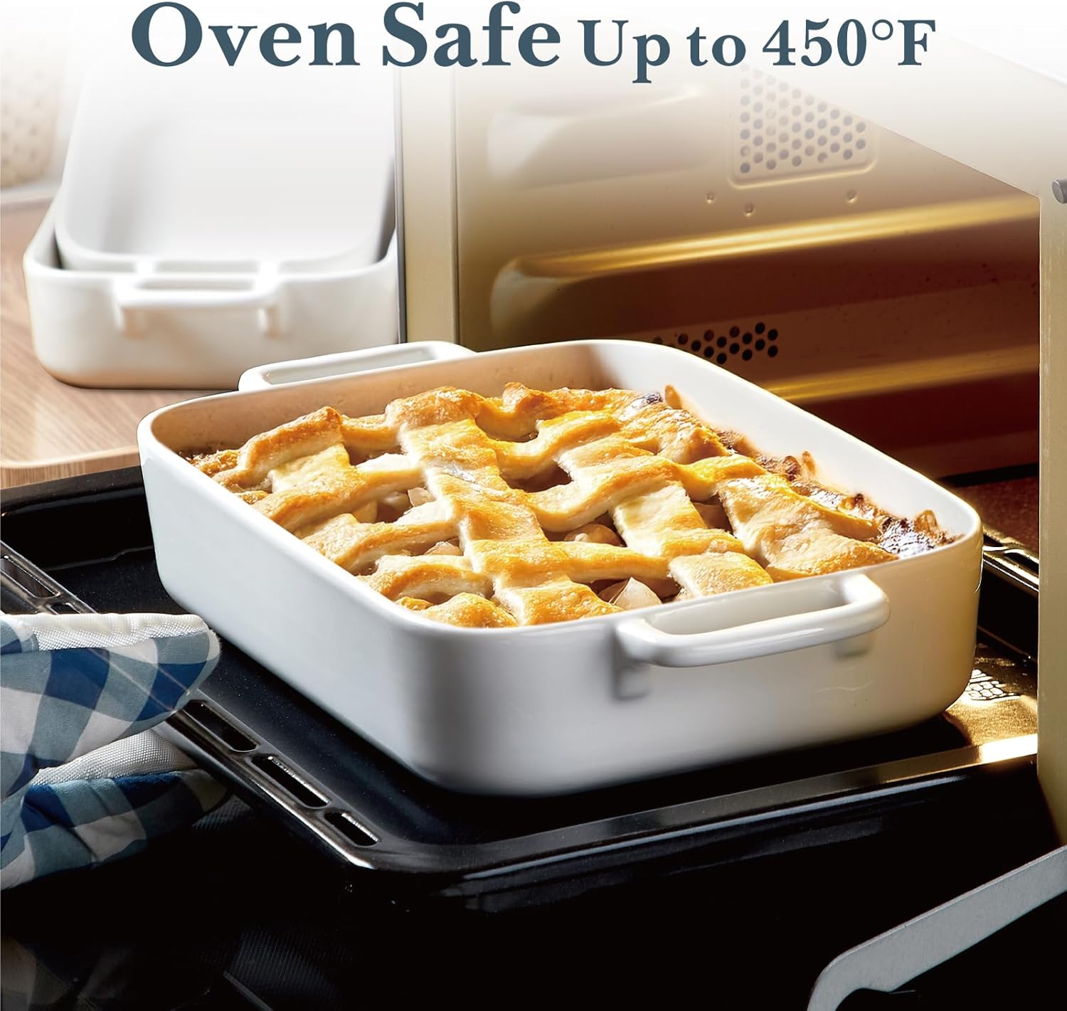 ONEMORE Casserole Dishes for Oven,9.5x15.4 Baking Dishes Set of 4,Ceramic Bakeware Sets with Handles for Cooking, Baking,Serving, Wedding and Gifting, Baking Pan White , Microwave & Dishwasher Safe(7.5