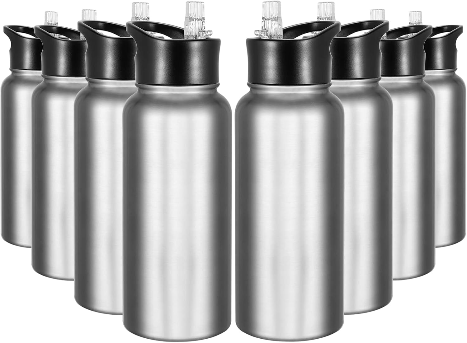 40 oz Insulated Water Bottle with Straw, Stainless Steel Sports Water Bottles with 2 Lids (Straw and Wide Mouth lid), Double Wall Vacuum, Leakproof, BPA-Free, Black