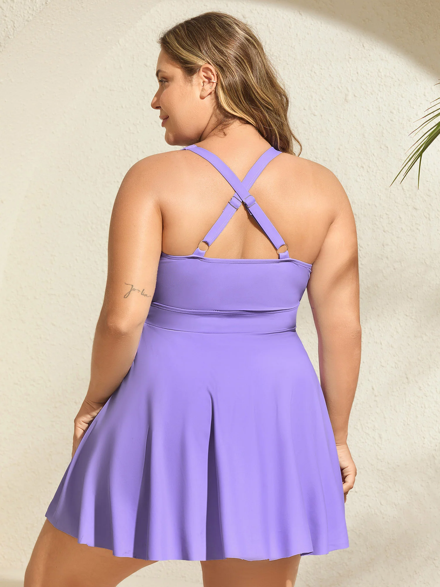 Stripes Patchwork Tie Knot Cross Straps Swim Dress