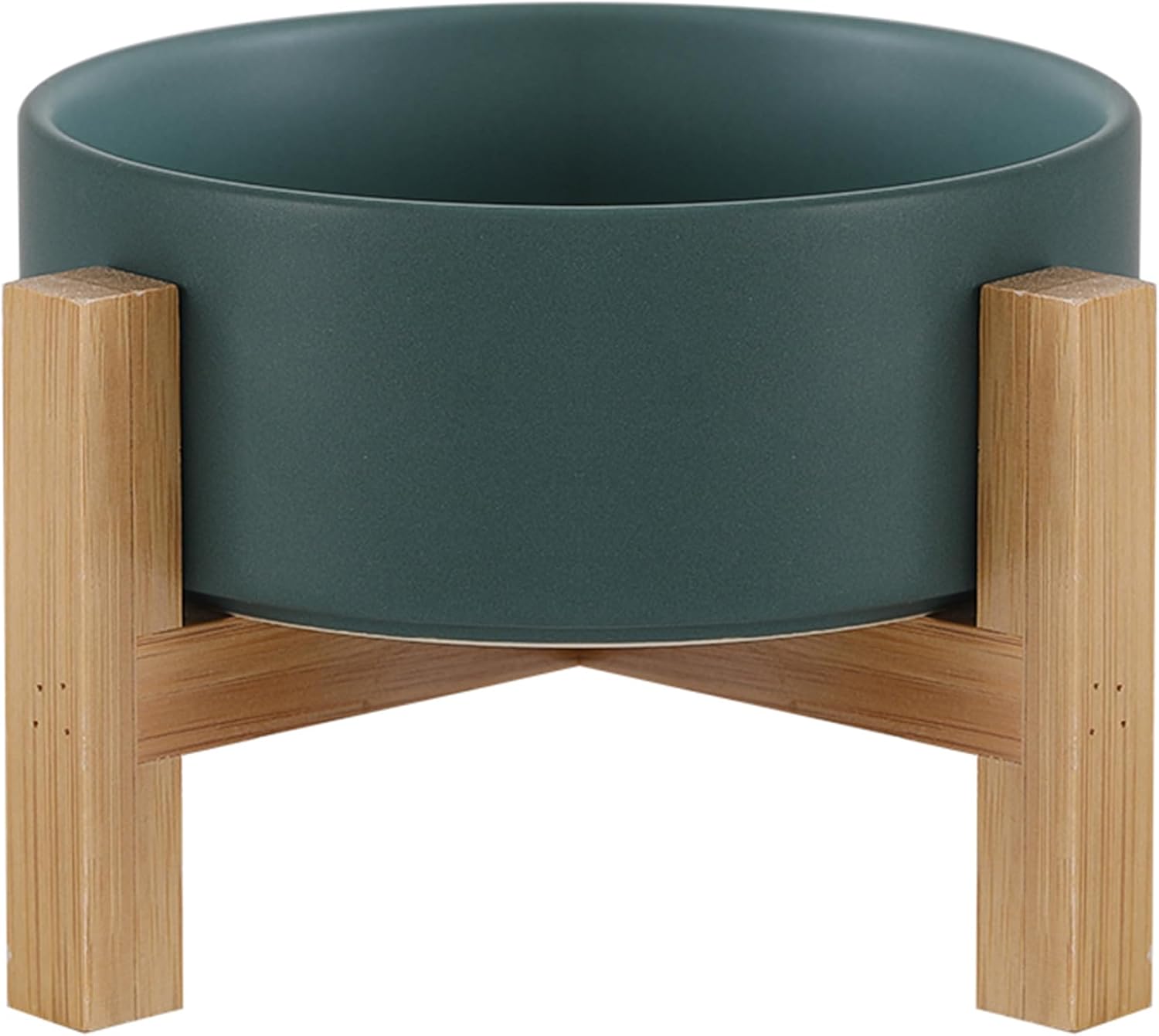 Elevated Ceramic Cat Bowl - Cat Food Bowl with Bamboo Stand - Raised Dog Dish for Puppies - Anti Vomiting, Stress Free - 13.5 oz / 400 ml - White