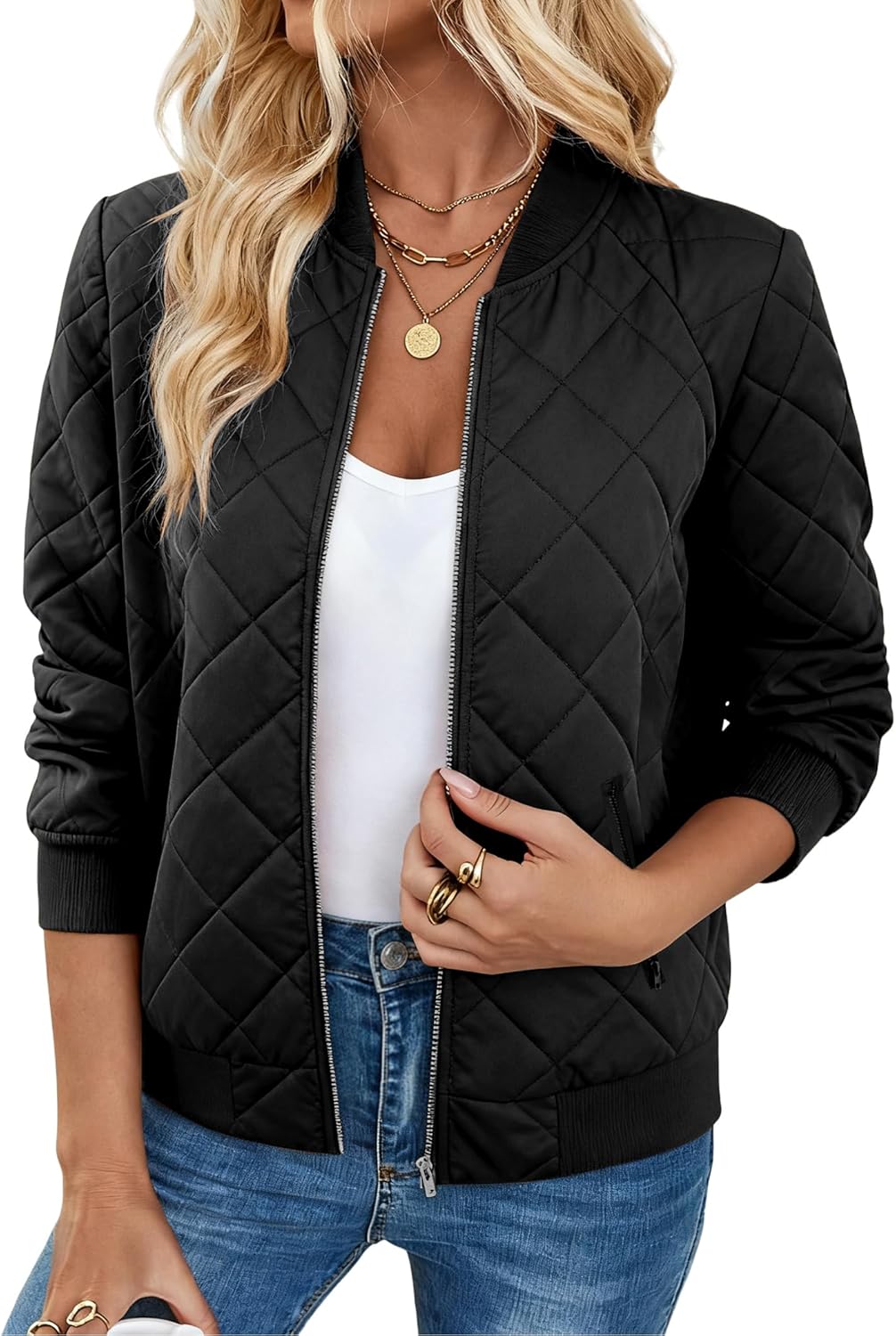 Zeagoo Women's Bomber Jacket Casual Coat Zip Up Spring Fall Clothes with Pockets S-XXL