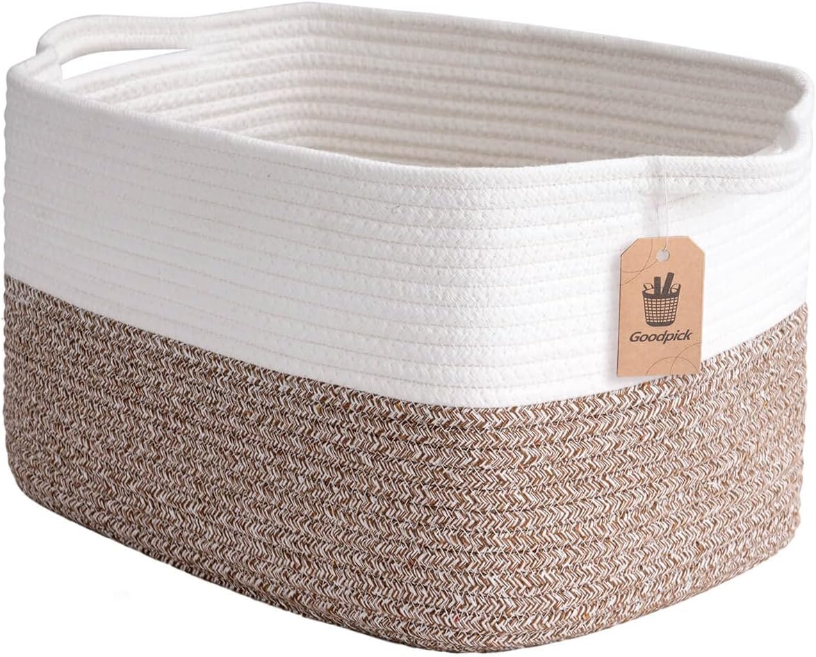 Goodpick Cube Storage Bins - Towel, Book, Cloth, Shoes, Closet Shelf Woven Baskets for Office, Baby Laundry, Toys, 13''x10''x9''