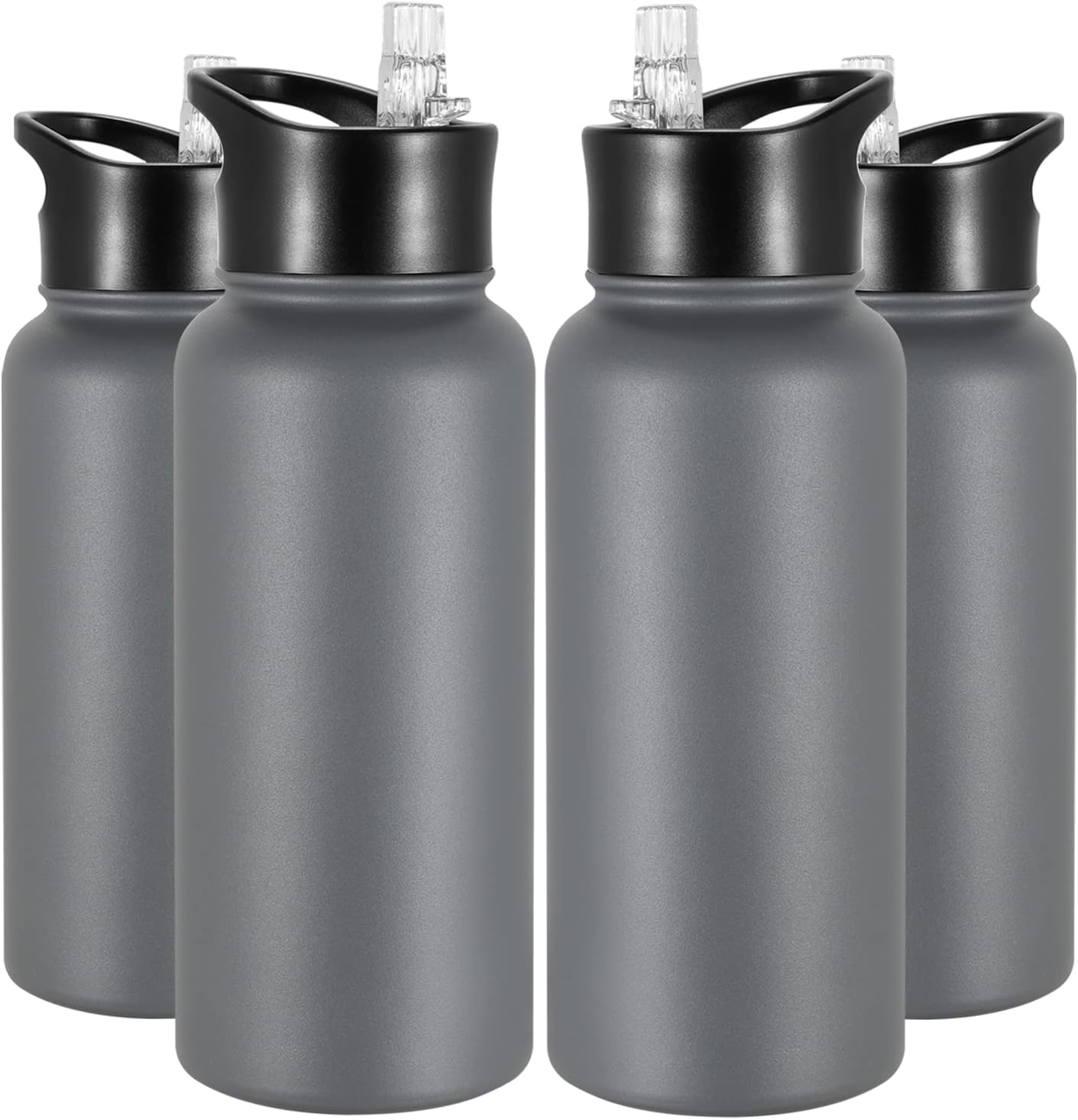 40 oz Insulated Water Bottle with Straw, Stainless Steel Sports Water Bottles with 2 Lids (Straw and Wide Mouth lid), Double Wall Vacuum, Leakproof, BPA-Free, Black