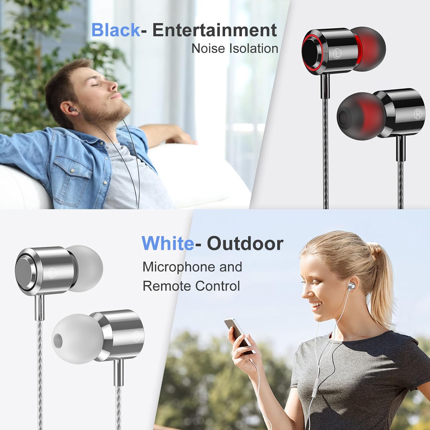 2 Pack Wired Earbuds with Microphone, In-Ear Headphones Wired with Noise Blocking &Volume Control, Premium Sound& Lightweight Corded Earphones for Laptops, Tablets, MP3 & Most 3.5mm Interface Devices