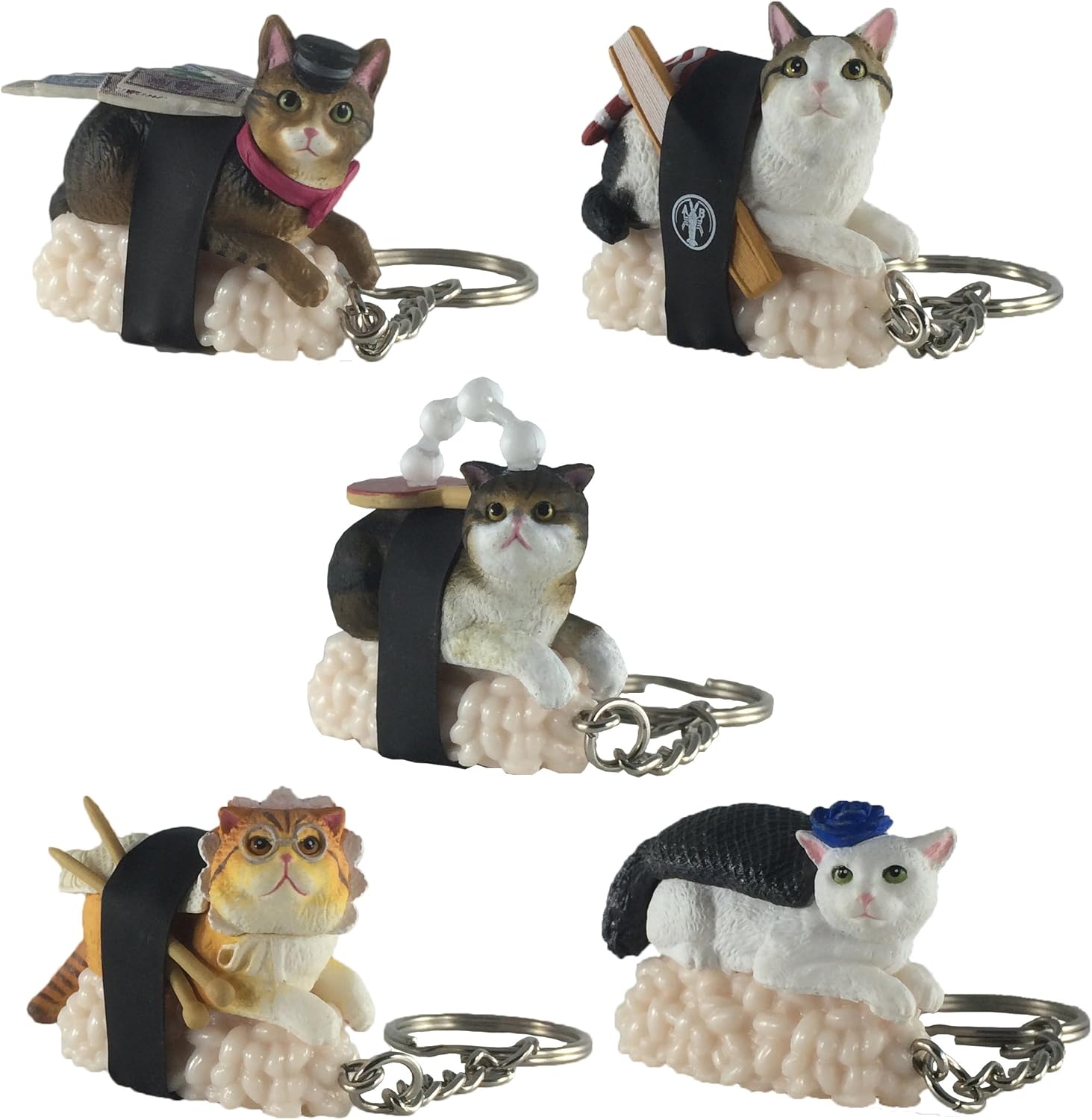 Sushi Cat Clever Idiots Nekozushi Keychain - Blind Box Includes 1 of 5 Collectable Figurines - Authentic Japanese Design Collectable Figurines - (Version 2)