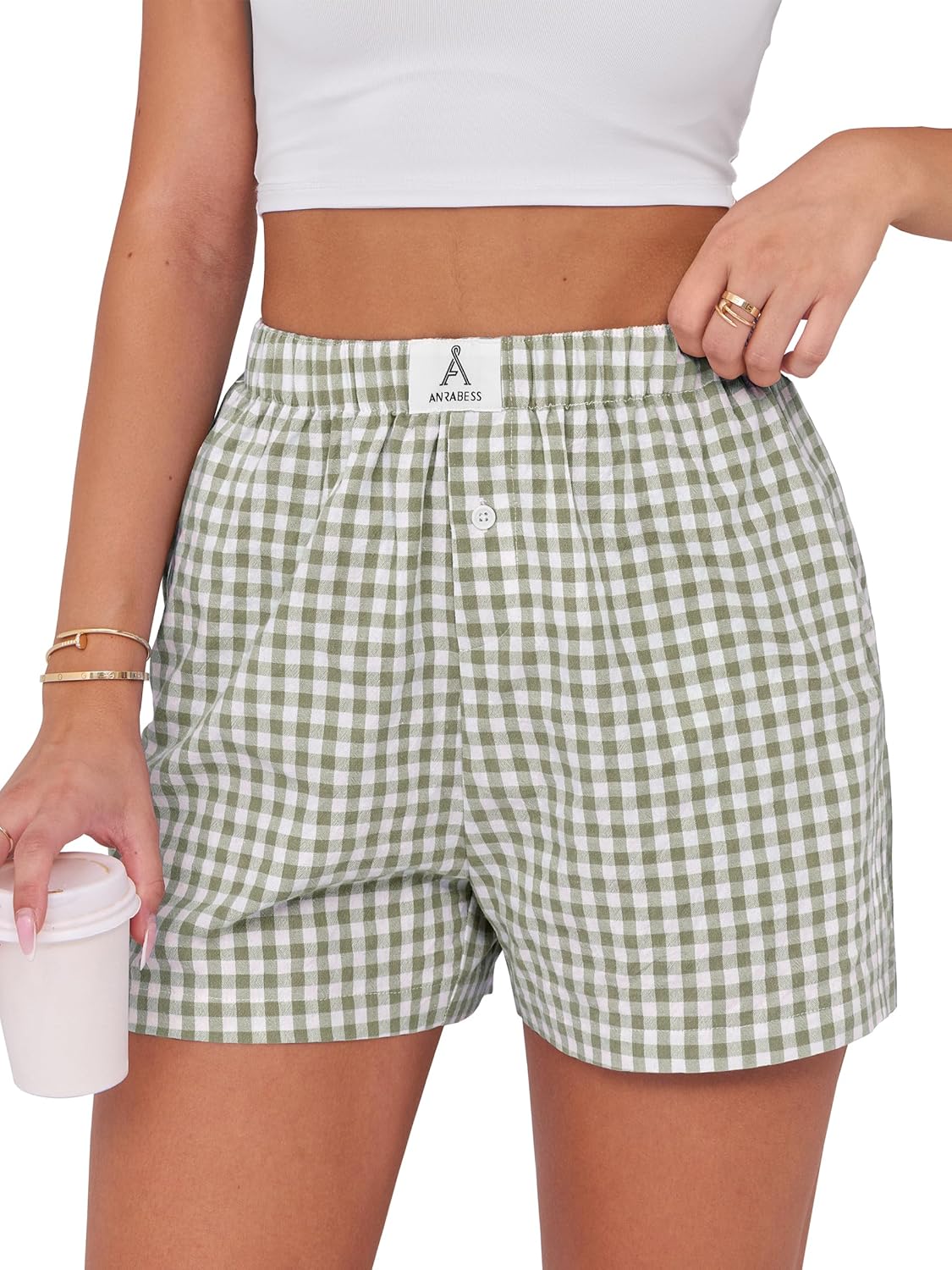 ANRABESS Boxer Shorts for Women Gingham Pajama 2026 Summer Casual Lounge Sleep Plaid Shorts Y2K Beach Bottoms