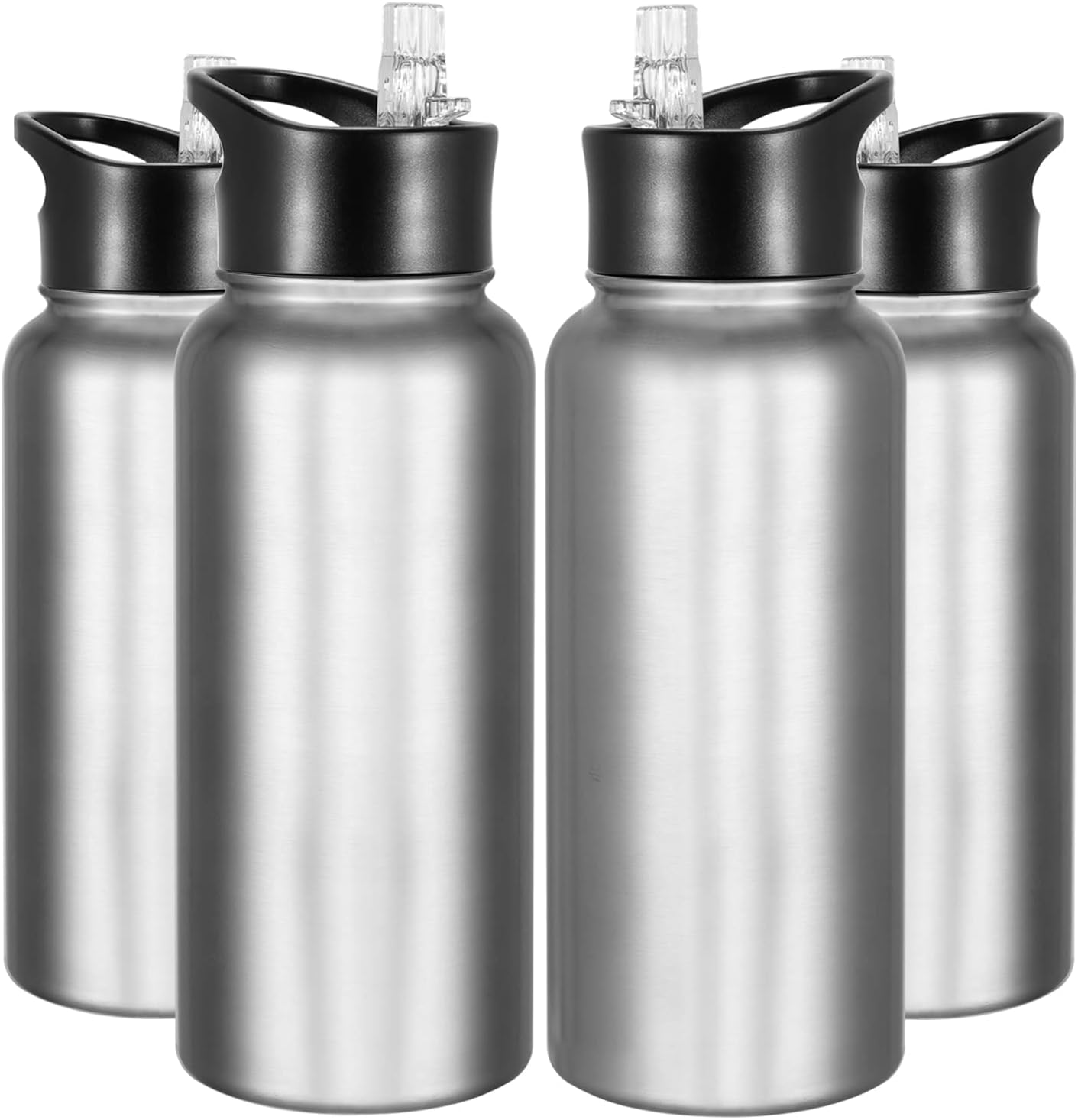 40 oz Insulated Water Bottle with Straw, Stainless Steel Sports Water Bottles with 2 Lids (Straw and Wide Mouth lid), Double Wall Vacuum, Leakproof, BPA-Free, Black