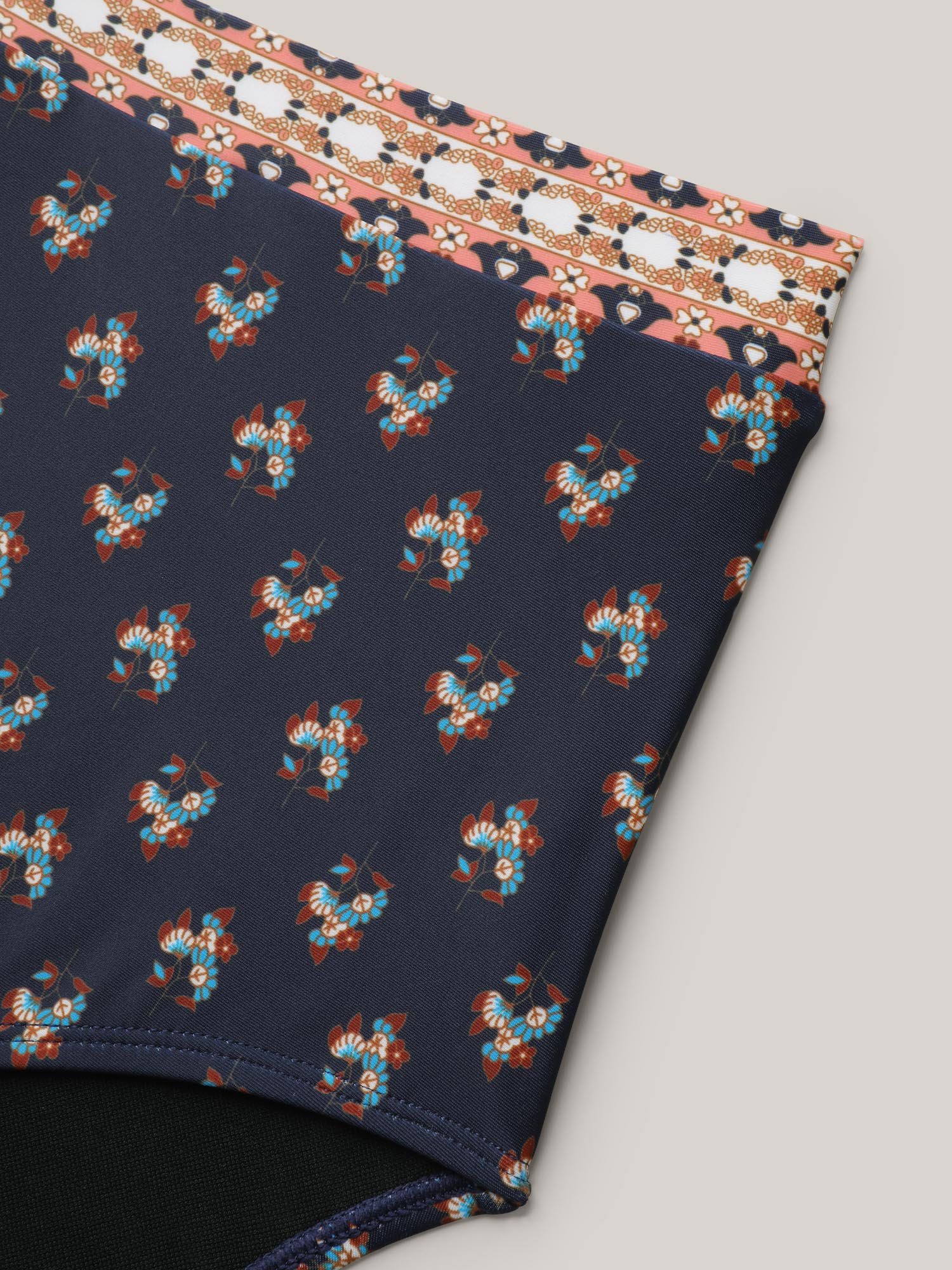 Boho Print Surplice Neck Contrast Swim Dress