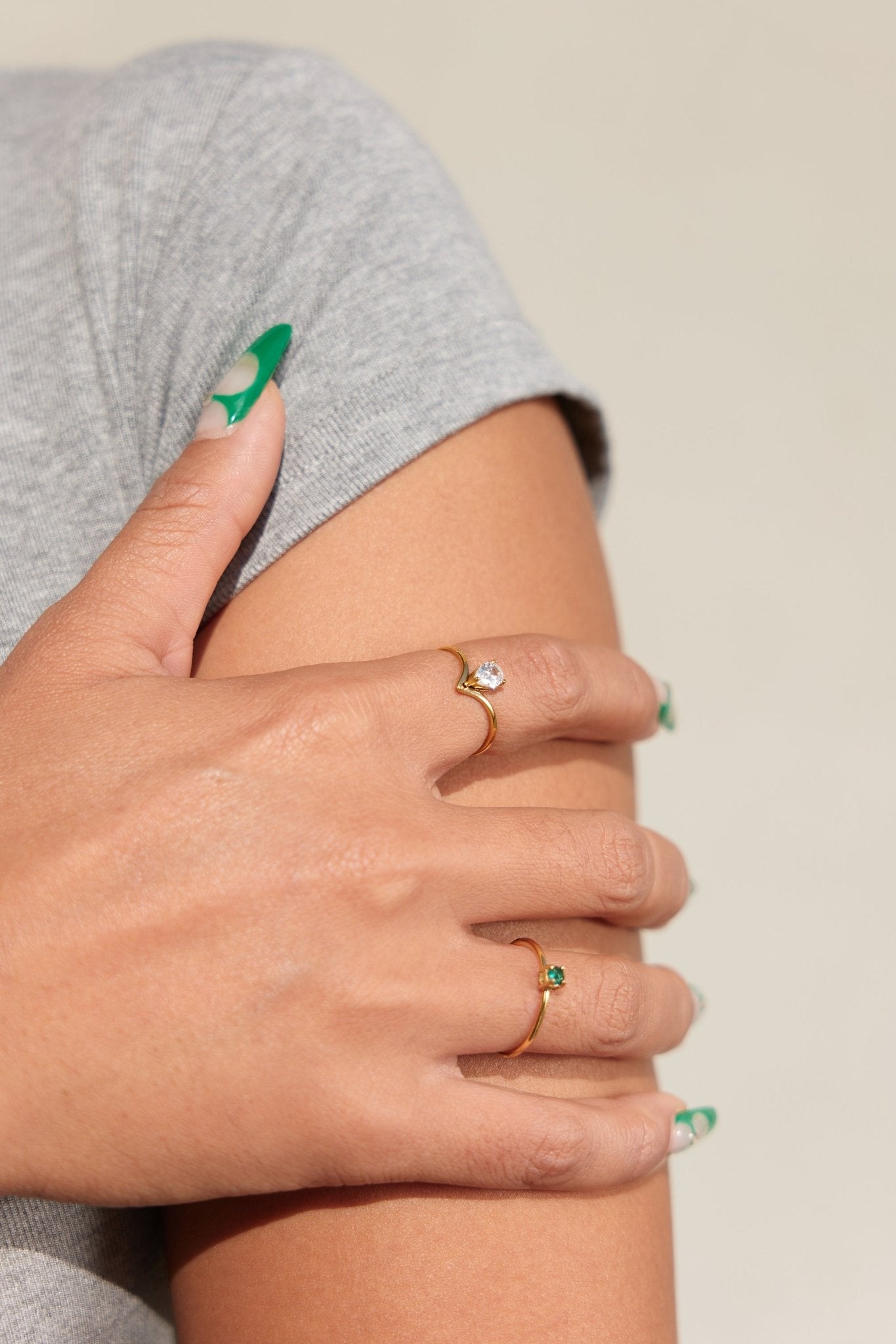 Mini Single Green Gem Ring in Gold