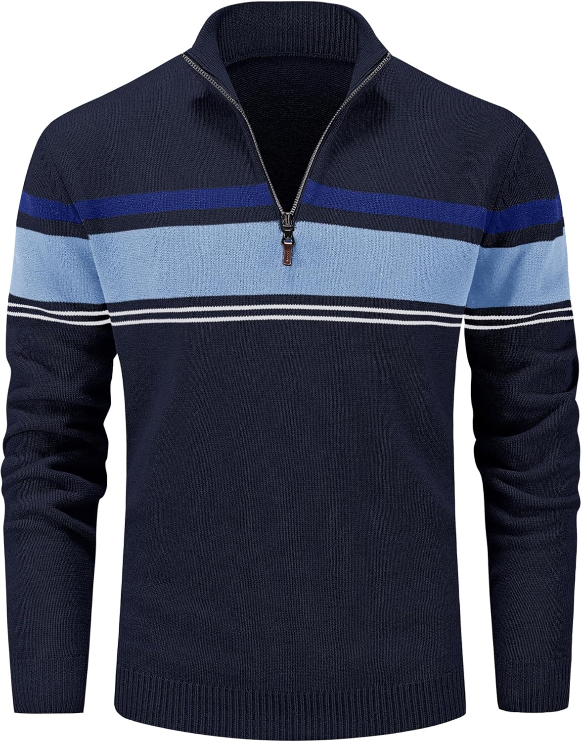 MAGCOMSEN Men's Sweaters 1/4 Zip Cotton Sweater Pullover Polo Sweaters Striped Fall Winter Warm Sweatshirts