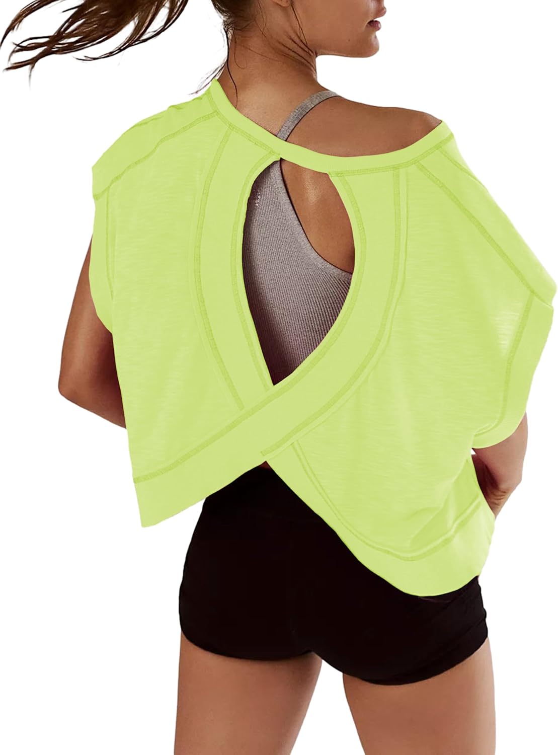 Women Short Sleeve Workout Shirts Open Back Tops Casual Yoga Y2k Athletic Gym Slouchy Crop Running Tees