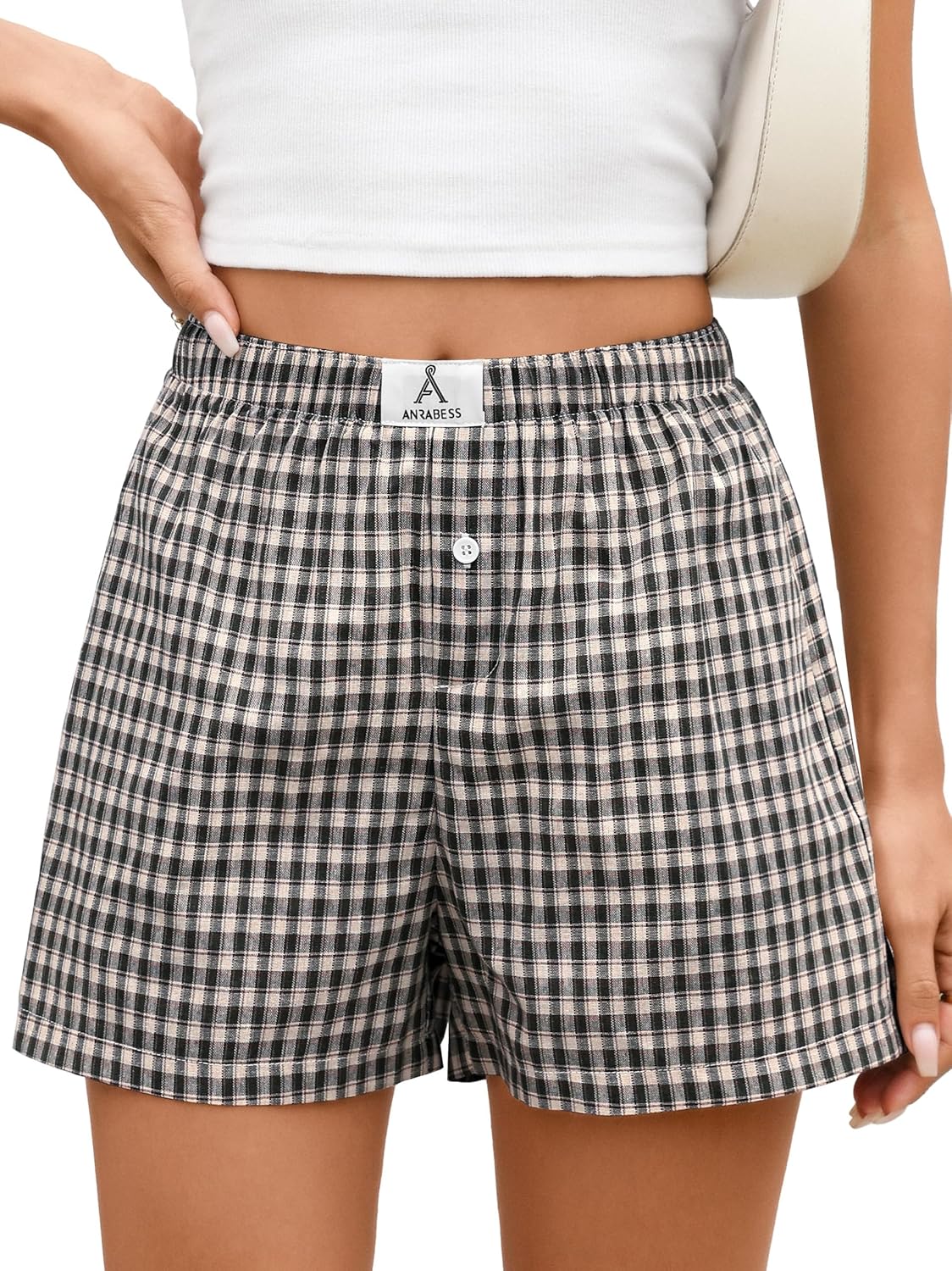 ANRABESS Boxer Shorts for Women Gingham Pajama 2026 Summer Casual Lounge Sleep Plaid Shorts Y2K Beach Bottoms