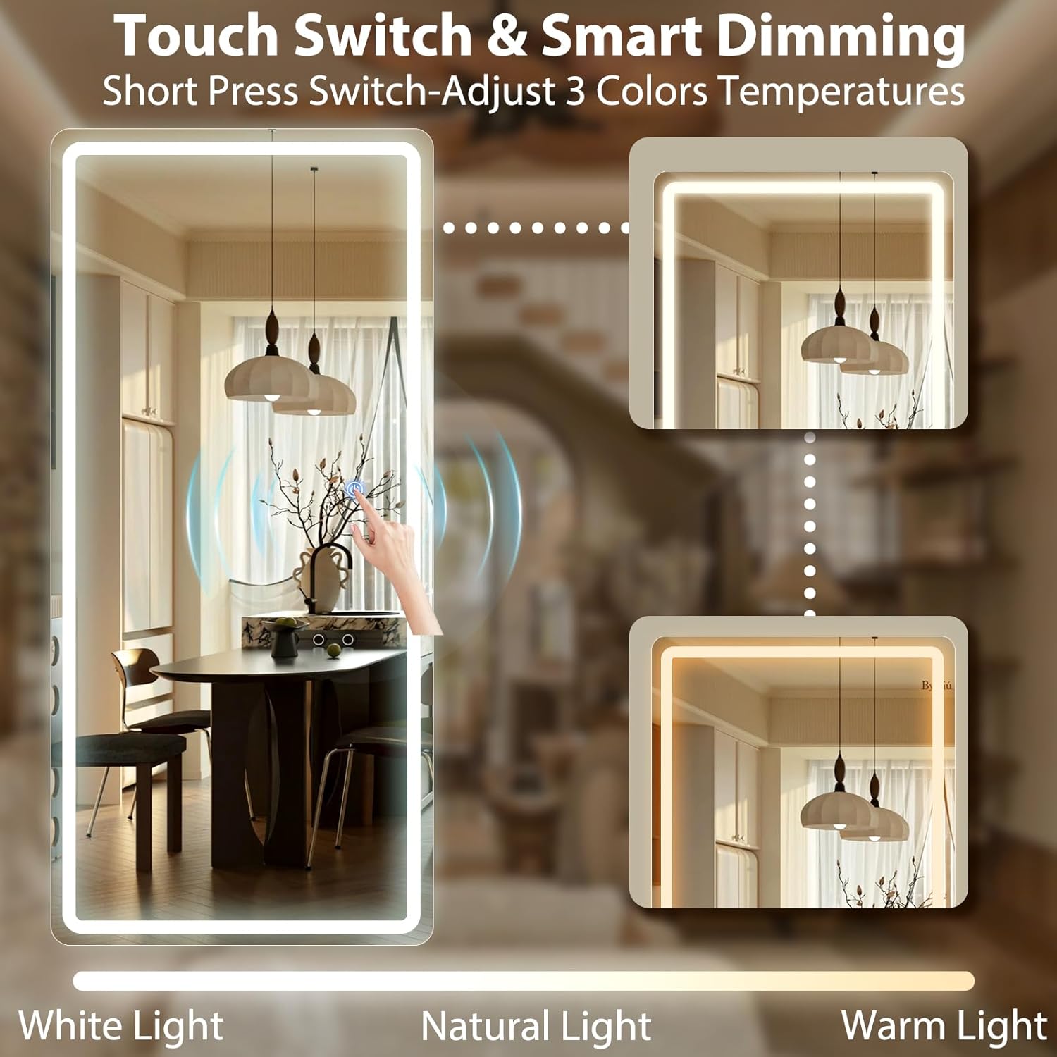 GLSLAND LED Full Length Mirror 71x32 inch Oversized Body Mirrors with Lights Wall Mounted Hanging Floor Standing Mirror for Bedroom, Living Room, Cloakroom, White