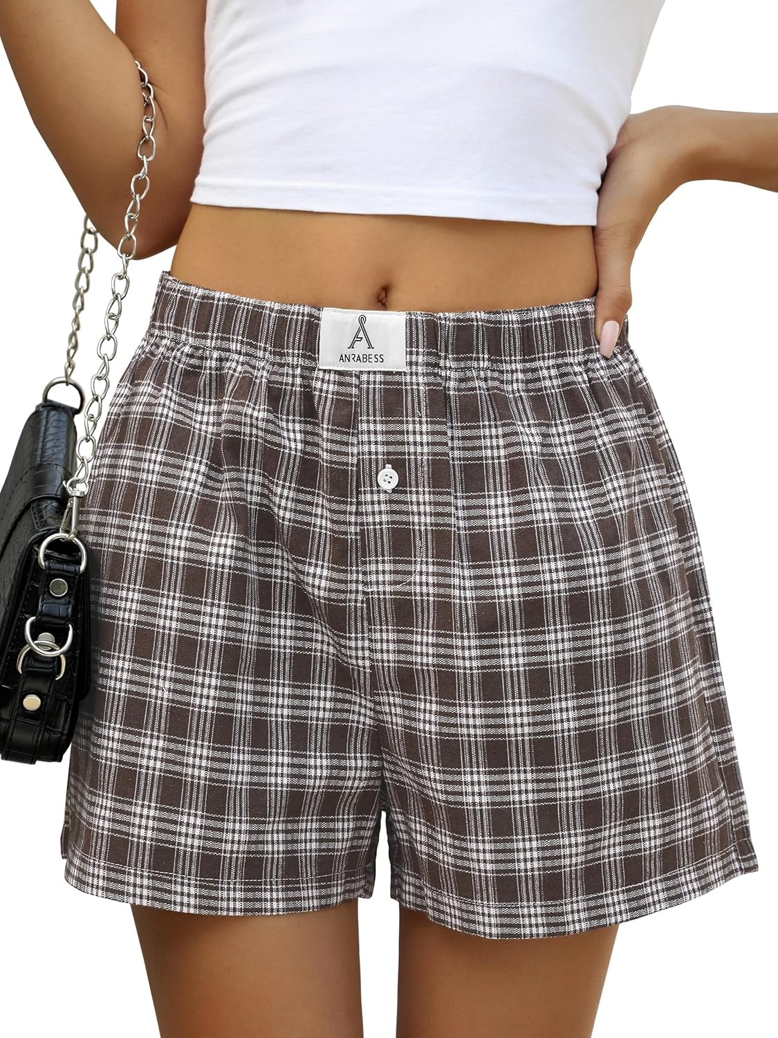 ANRABESS Boxer Shorts for Women Gingham Pajama 2026 Summer Casual Lounge Sleep Plaid Shorts Y2K Beach Bottoms