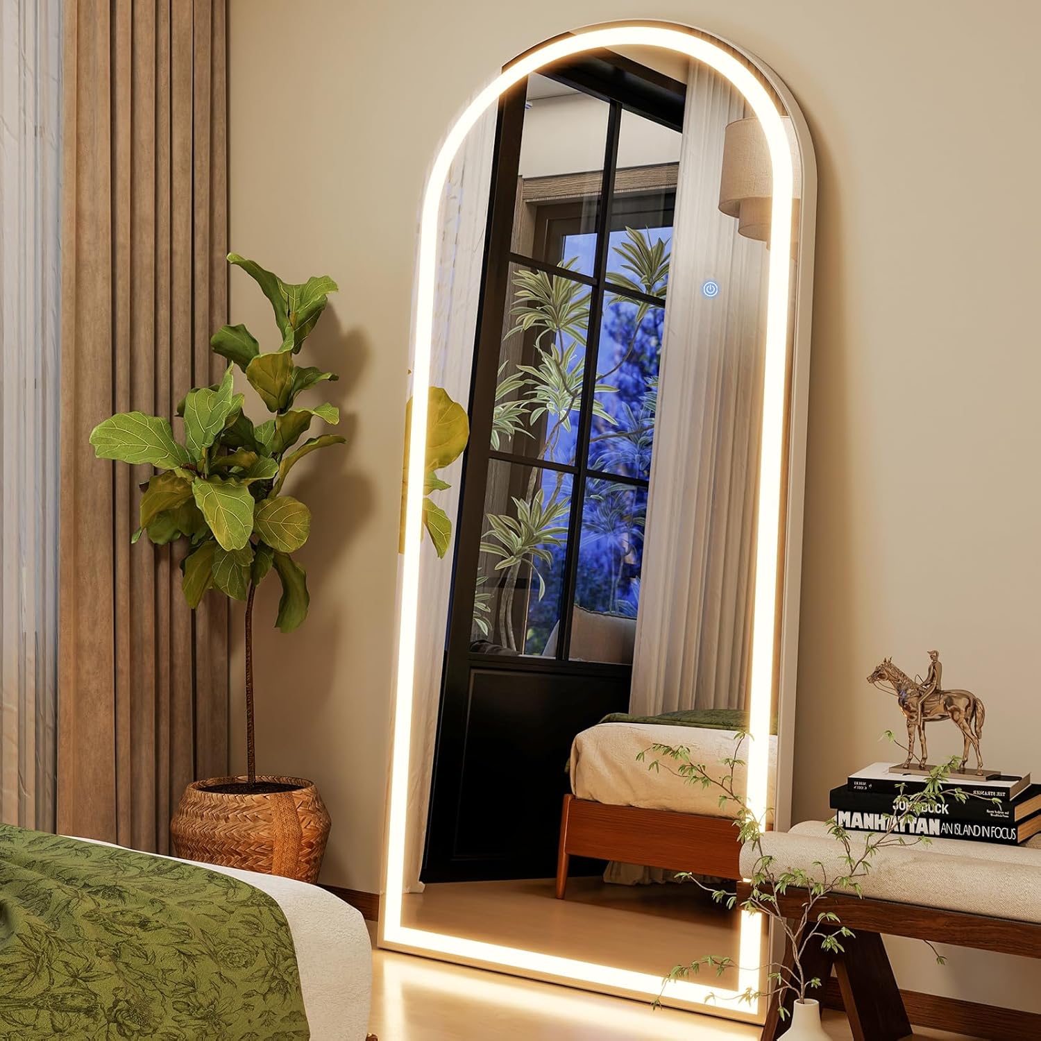 GLSLAND LED Full Length Mirror 71x32 inch Oversized Body Mirrors with Lights Wall Mounted Hanging Floor Standing Mirror for Bedroom, Living Room, Cloakroom, White