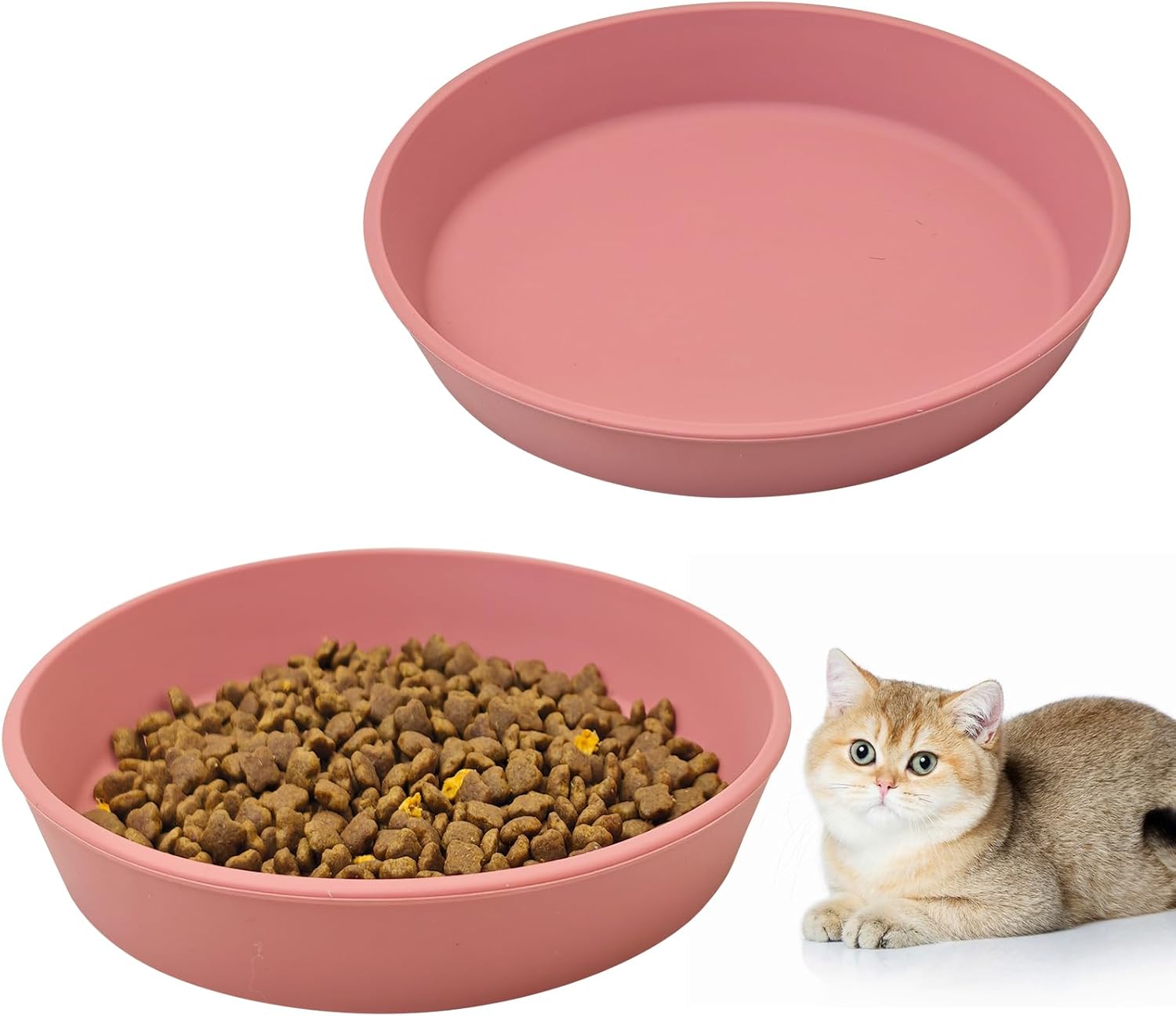 BNOSDM Silicone Cat Food Plate 2 Pack Shallow Dog Bowl Flat Puppy Feeding Dish for Small Dogs and Cats Whisker Fatigue Pet Plates for Dry and Wet Food (Green)