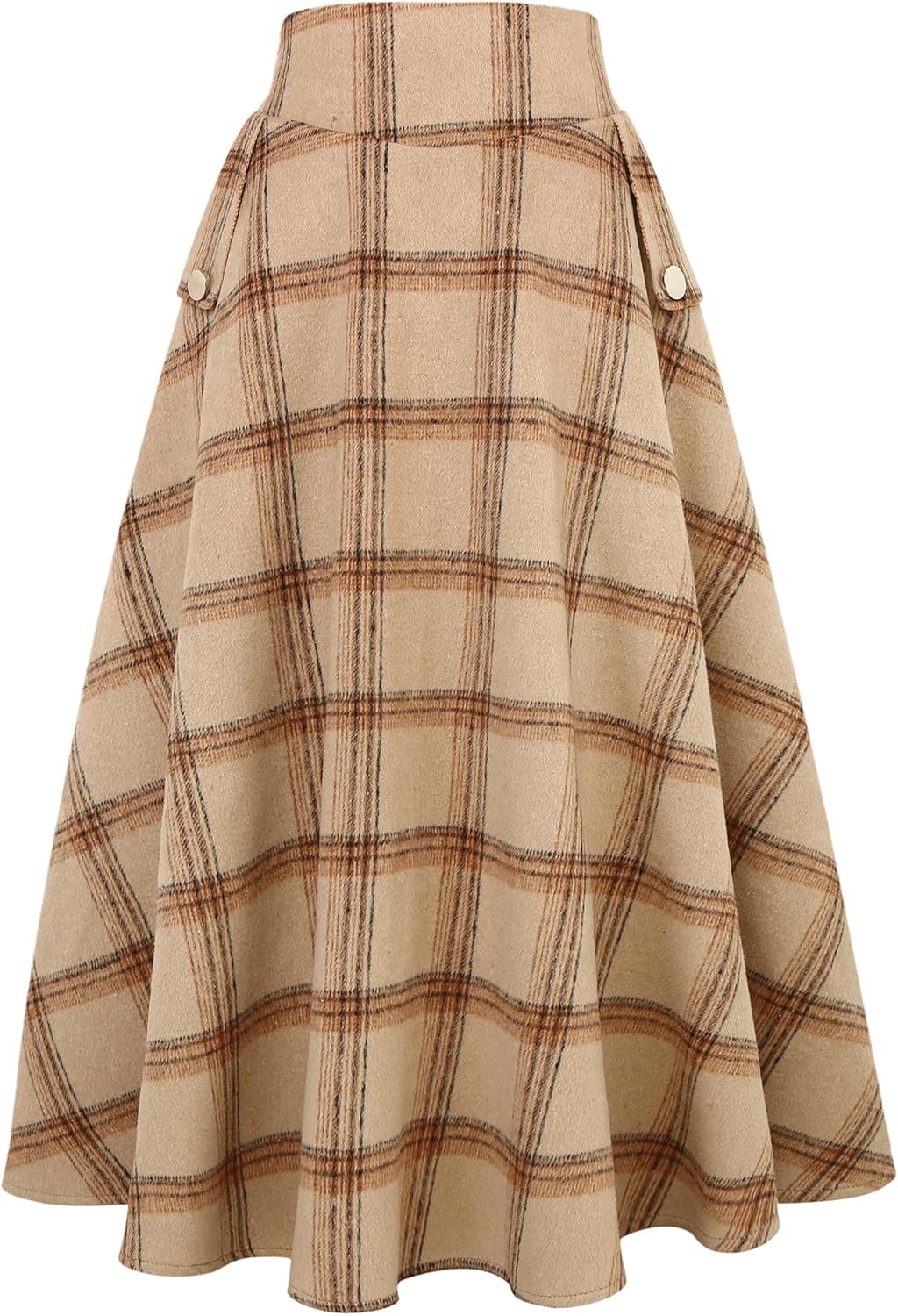 IDEALSANXUN Women’s Fall Winter High Waisted Wool Plaid A-line Long Skirt