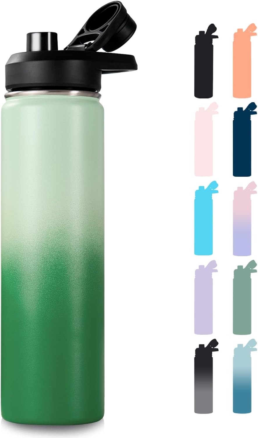 24 oz Insulated Water Bottle with Handle, 304 Stainless Steel Water Bottles with Wide Mouth, Double Wall Vacuum Sports Water Bottle, BPA Free, Keep Cold and Hot, Blue&Black