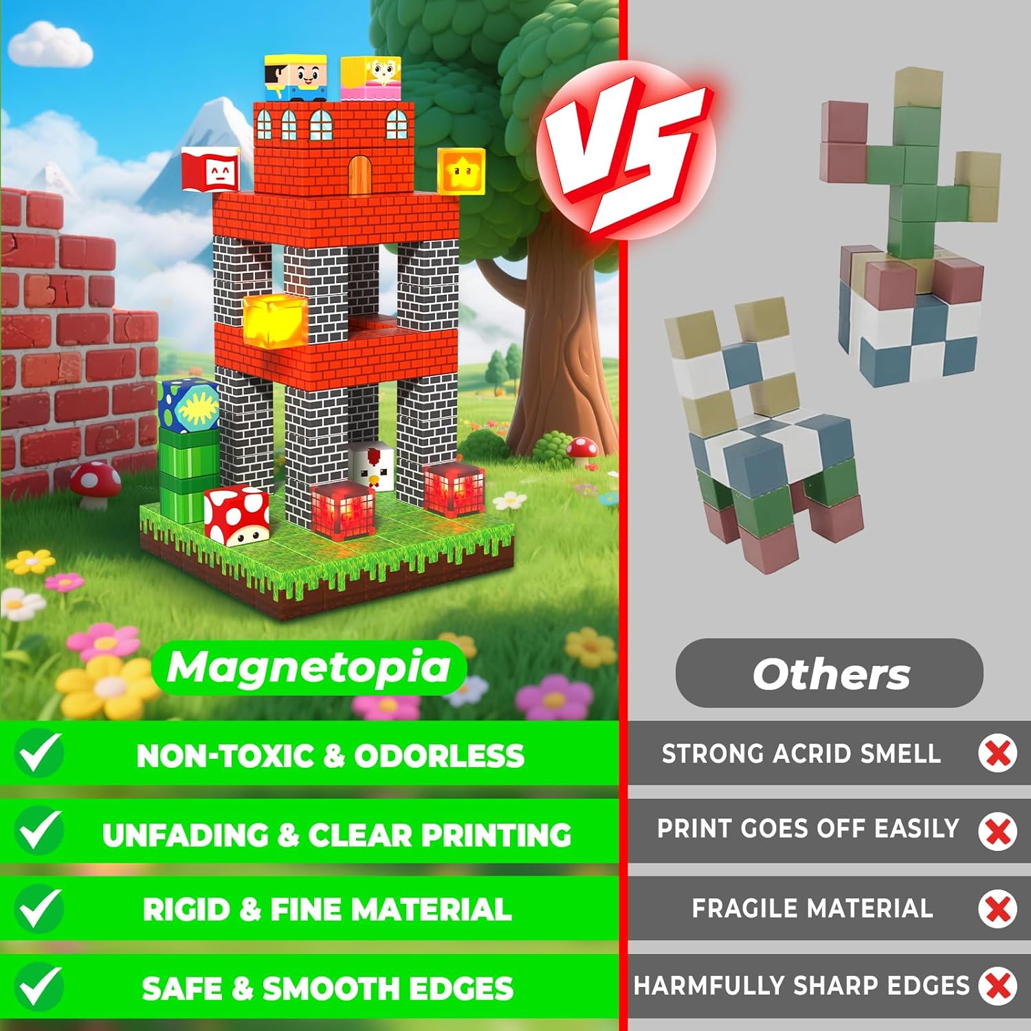 200PCS Magnetic Blocks with Light Blocks - Magnetic Blocks for Kids Ages 4 5 6 7 8, Magnetic Building Cubes, Magnetic Building Block, Christmas Birthday Gifts for 3-10 Years Old Boy Girls, STEM Toy