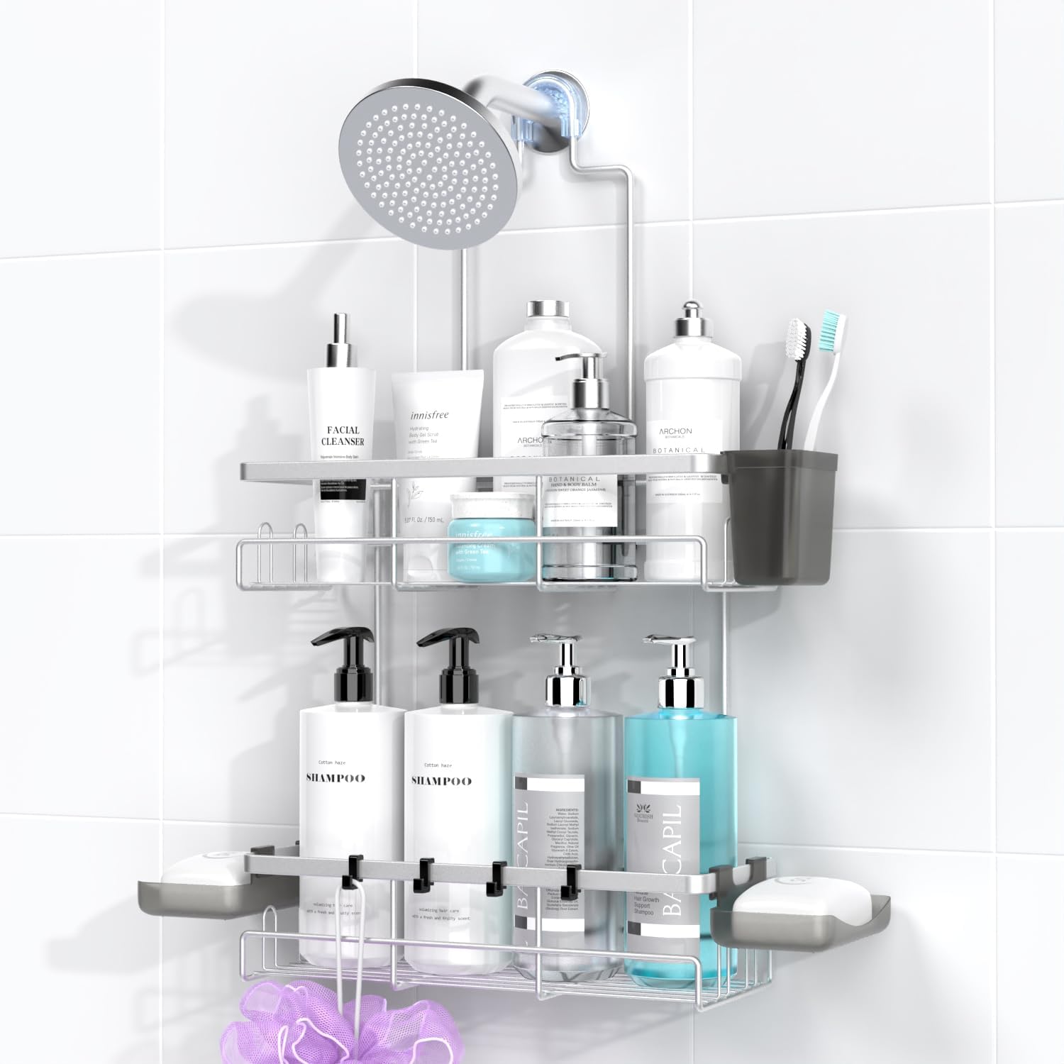 Shower Caddy Hanging Bathroom Organizer: Rustproof Shelf for Inside Shower - No Drilling Racks Over Showerhead - Bath Shelves for Shampoo Soap