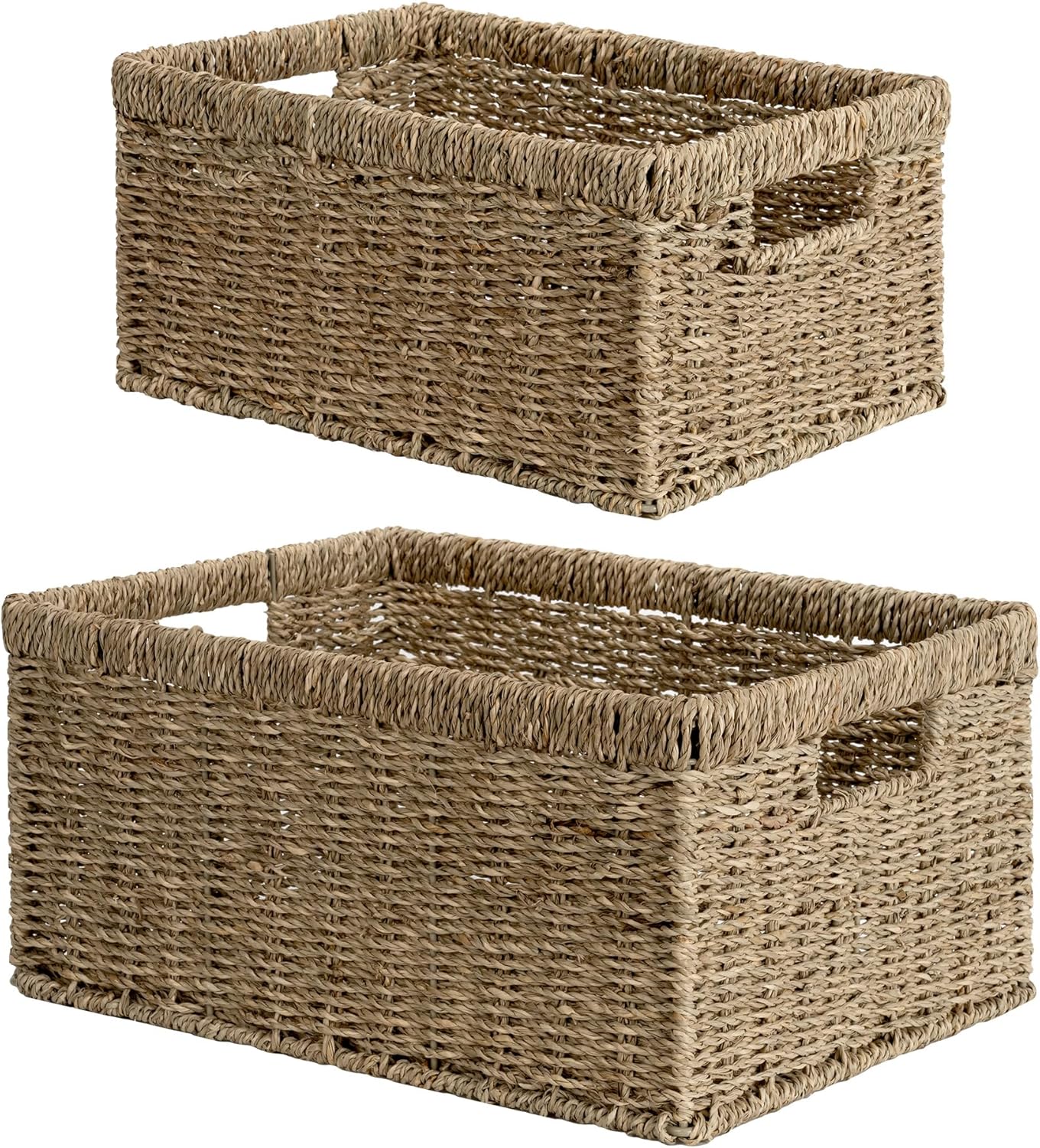 StorageWorks Wicker Basket, Baskets for Organizing, Storage Basket with Built-in Handles, Water Hyacinth Shelves (Medium 2-Pack, Natural Hyacinth)