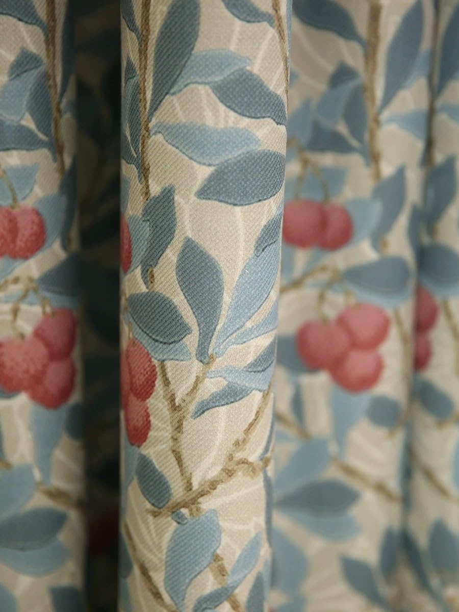 Boho Linen Curtains for Living Room - 60% Blackout Farmhouse Floral Patterned Pinch Pleat Curtains, Blue Burgundy on Beige, 72 Inches Long, 1 Panel, W72 x L72