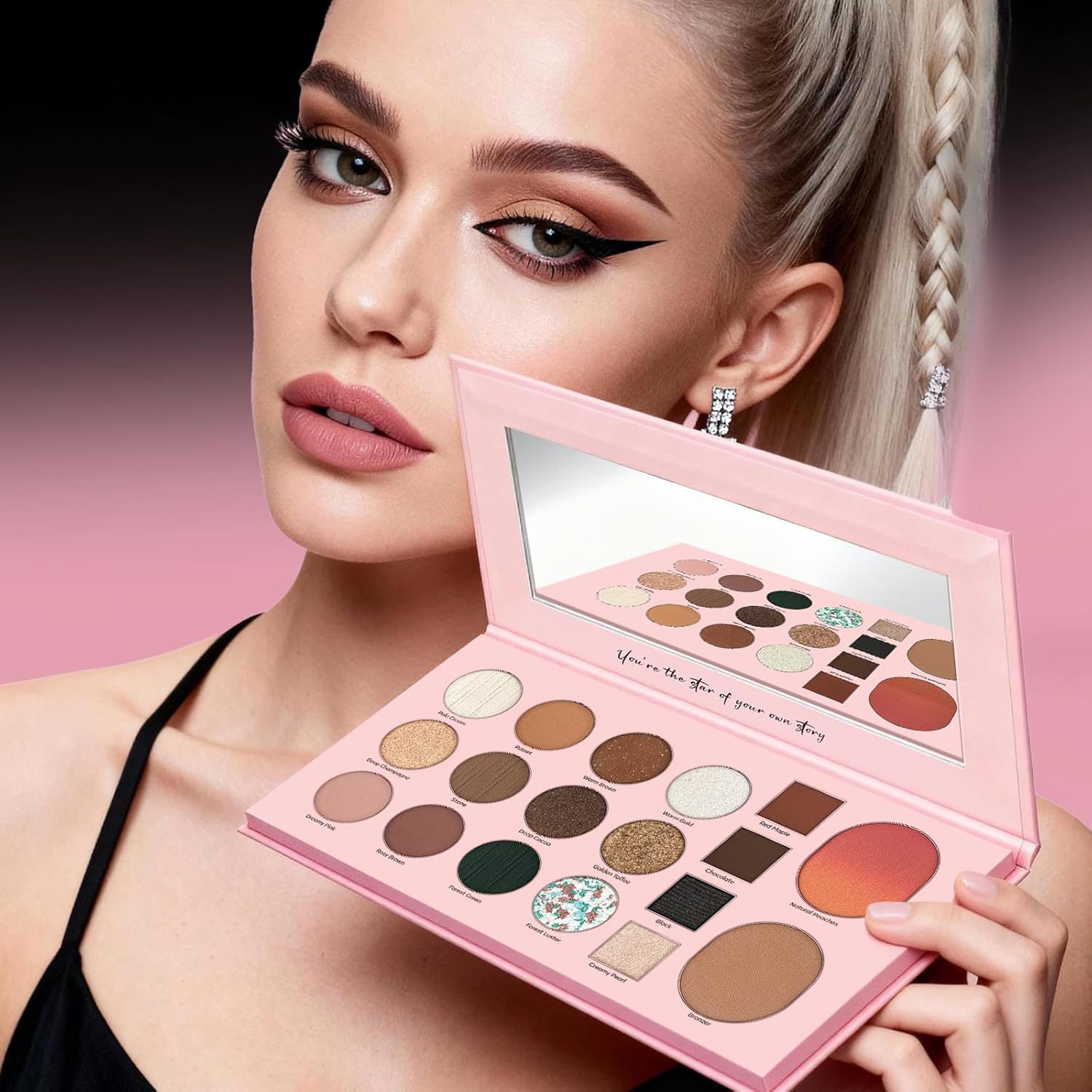 18-Shade Eye Makeup All-in-One Palette, Natural Nude Matte Shimmer Glitter, Long Lasting Baked Makeup Palette for Eye Highlight Blush, Earth Tones