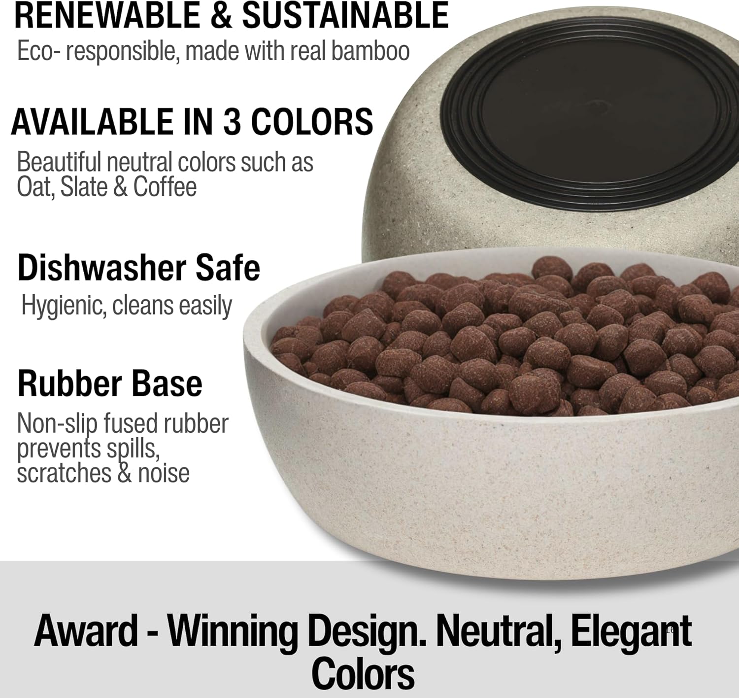 Loving Pets - Dolce Bamboo - Eco-Friendly Pet Bowls & Dishes for Dog, Cats, Puppy Food and Water Bowl -Sustainable and Dishwasher Safe, Made with Real Bamboo (Medium, Oat-Beige)